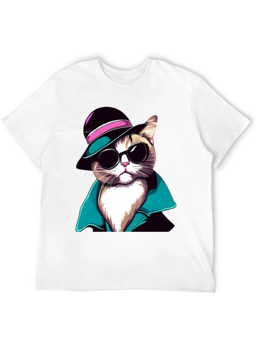 Cool Cat T-Shirt: Stylish Feline in Hat & Shades