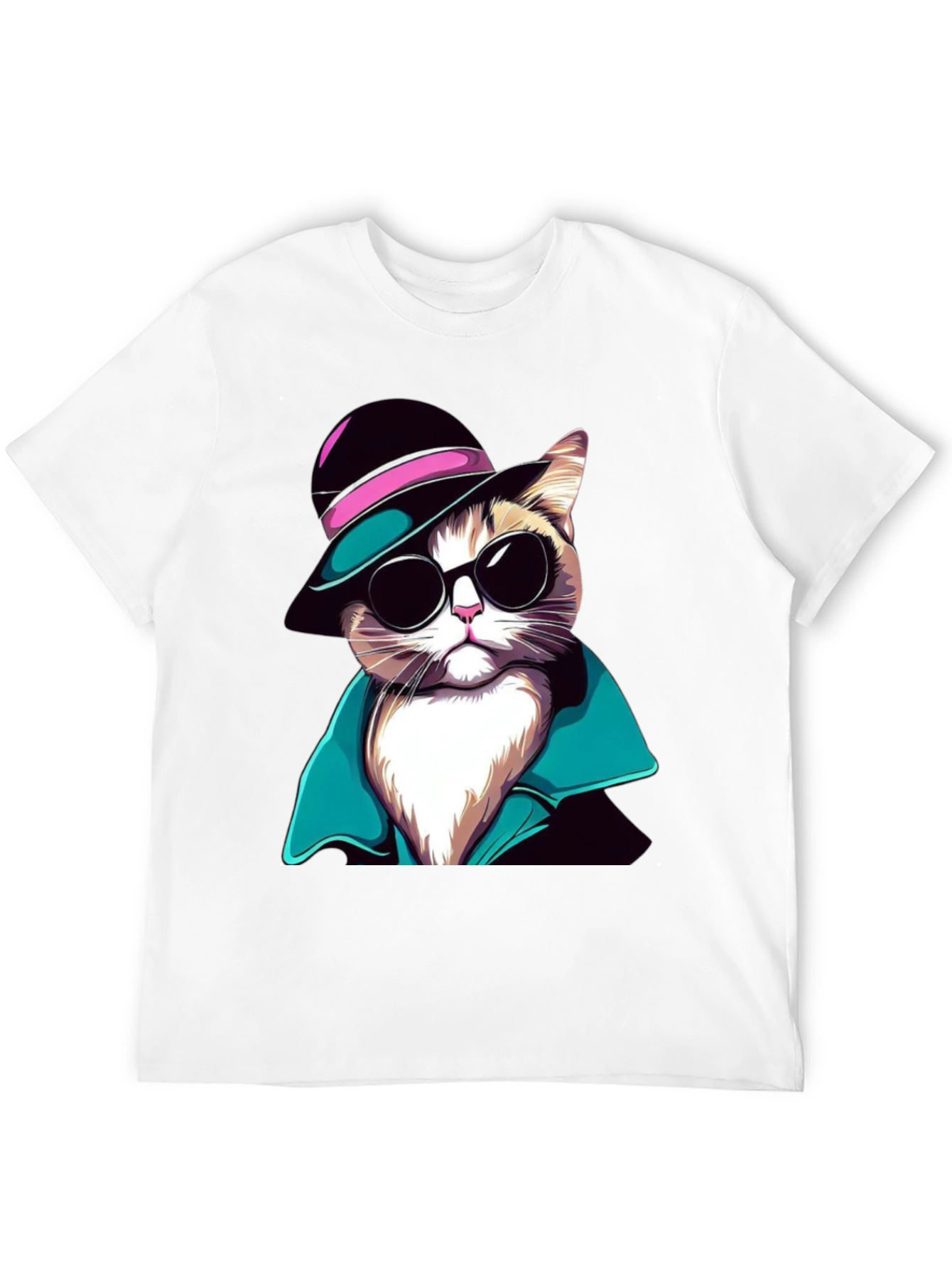 Cool Cat T-Shirt: Stylish Feline in Hat & Shades