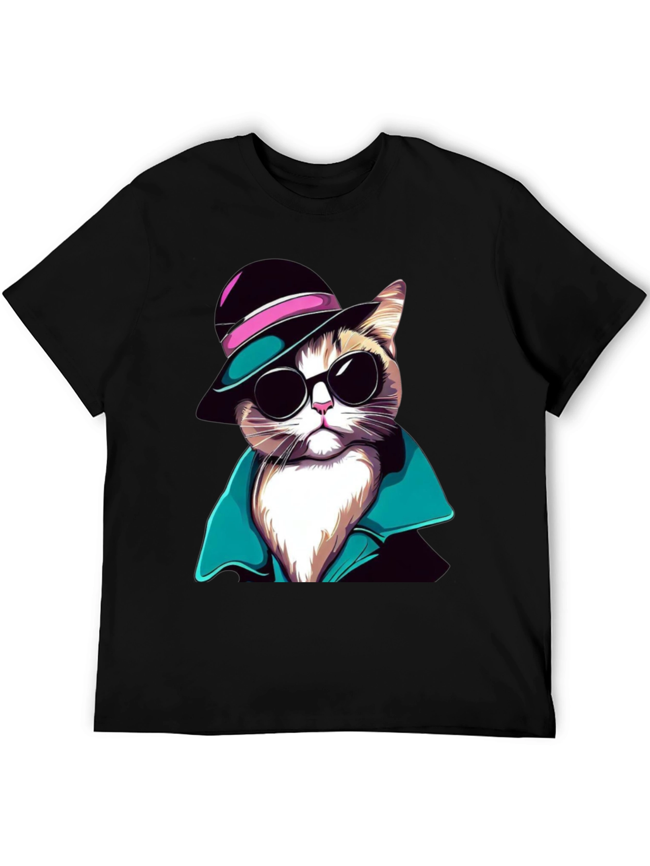Cool Cat T-Shirt: Stylish Feline in Hat & Shades