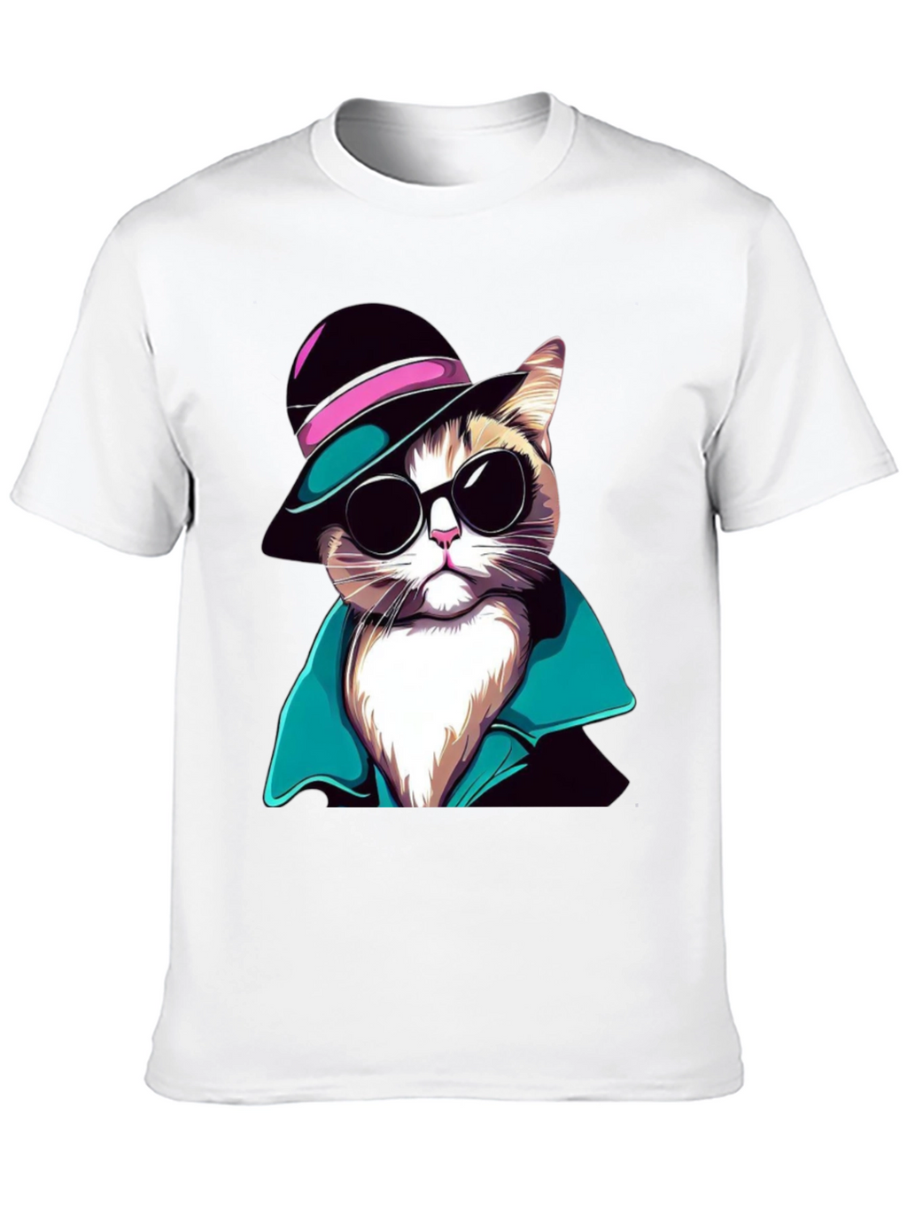 Cool Cat T-Shirt: Stylish Feline in Hat & Shades