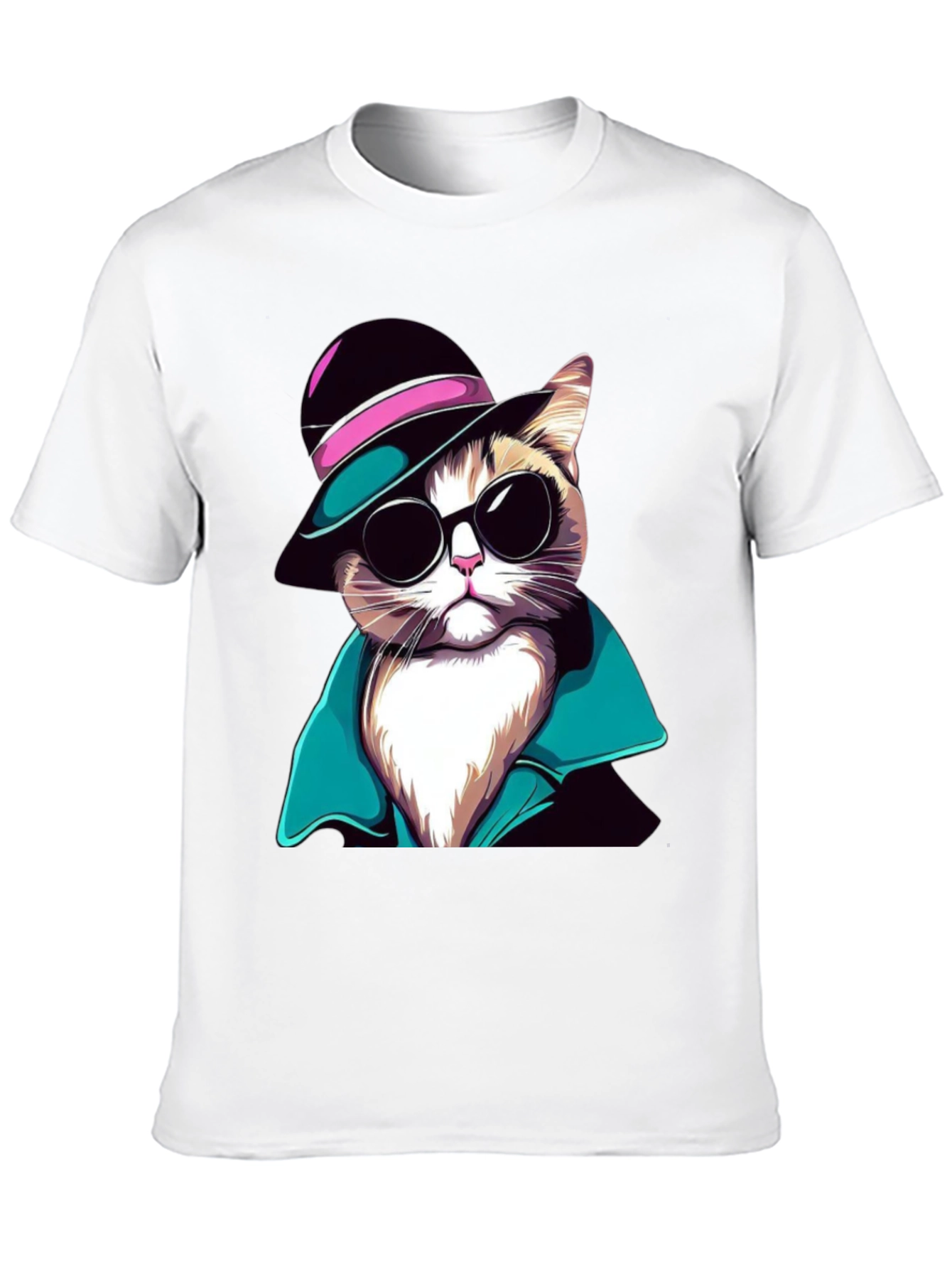 Cool Cat T-Shirt: Stylish Feline in Hat & Shades