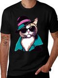 Cool Cat T-Shirt: Stylish Feline in Hat & Shades