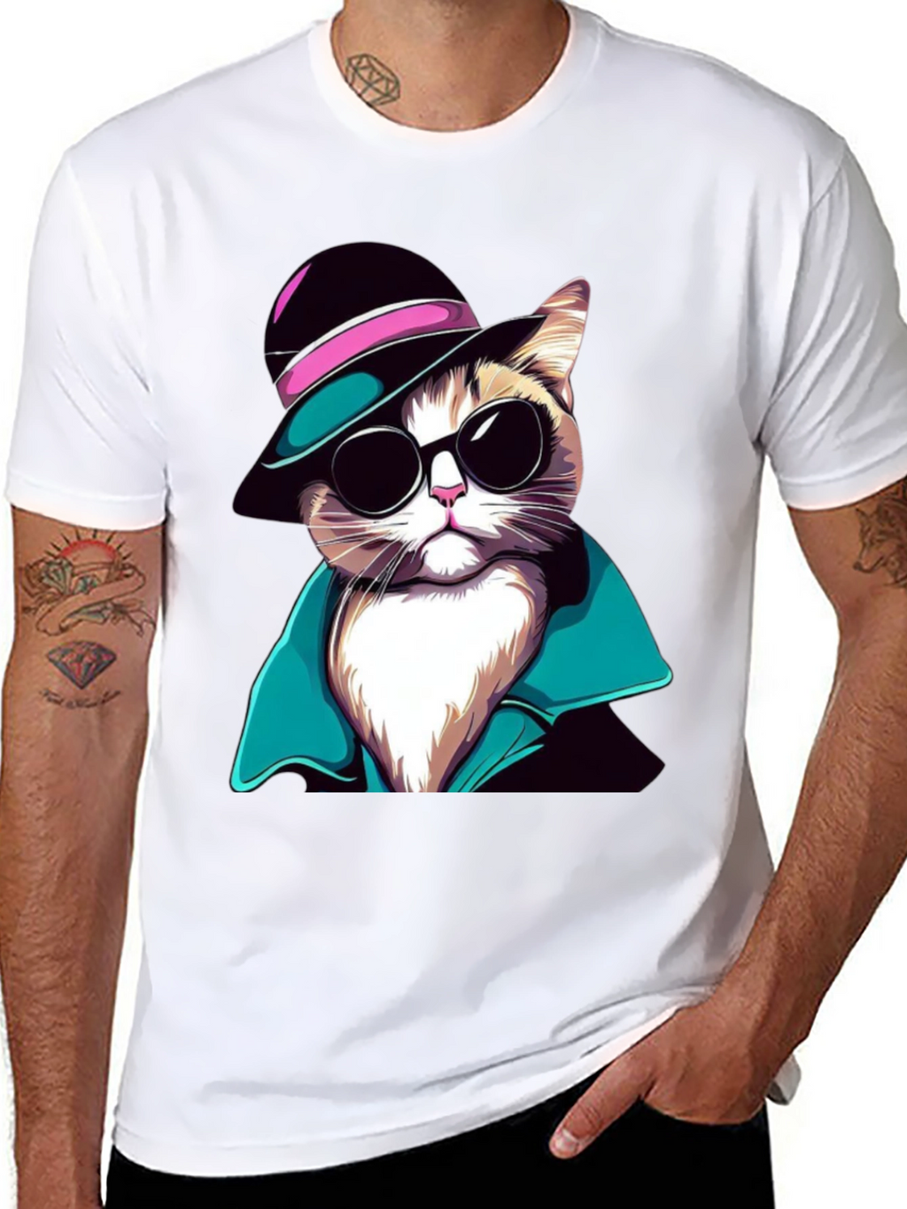 Cool Cat T-Shirt: Stylish Feline in Hat & Shades