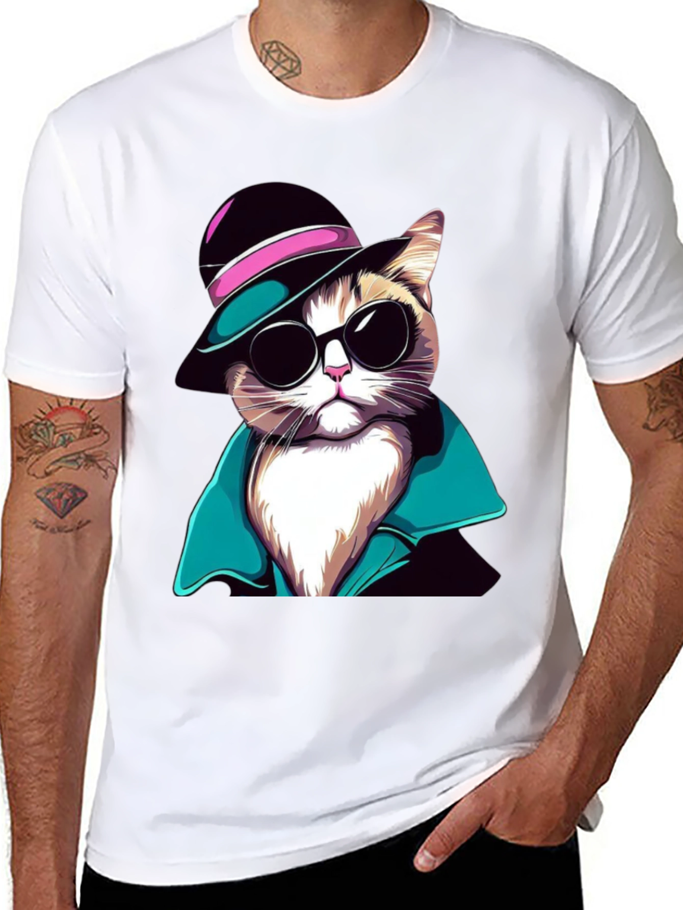 Cool Cat T-Shirt: Stylish Feline in Hat & Shades