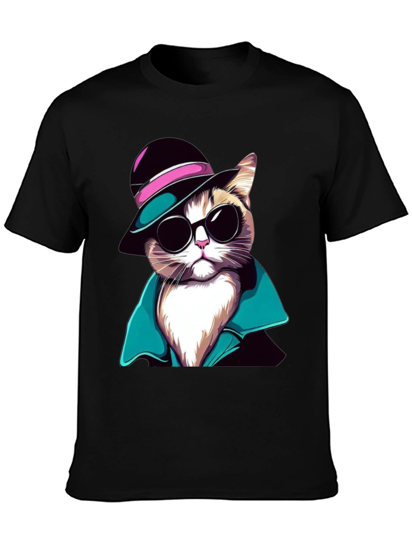 Cool Cat T-Shirt: Stylish Feline in Hat & Shades