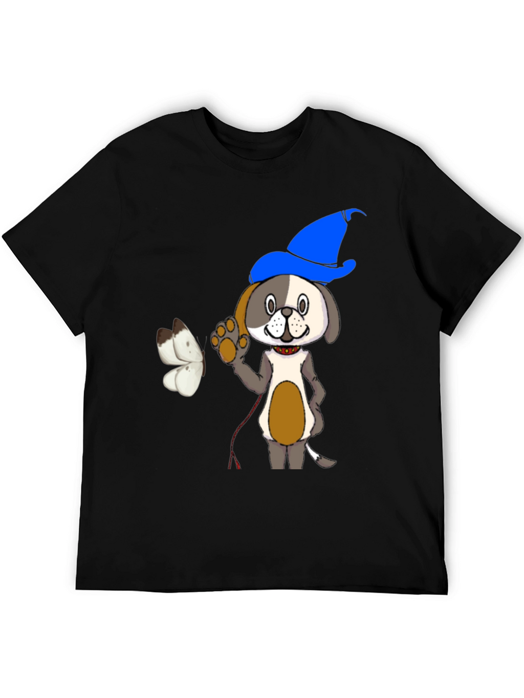 Cartoon Dog Wizard Black T-Shirt