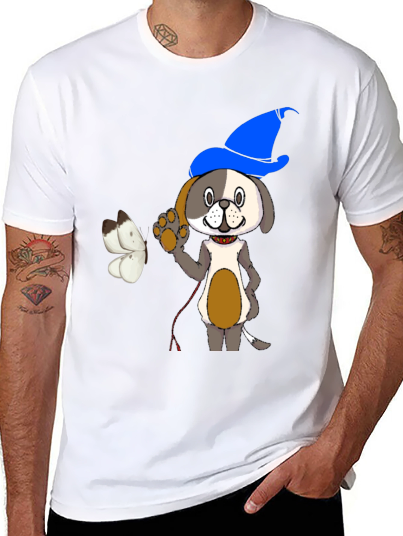 Cartoon Dog Wizard Black T-Shirt