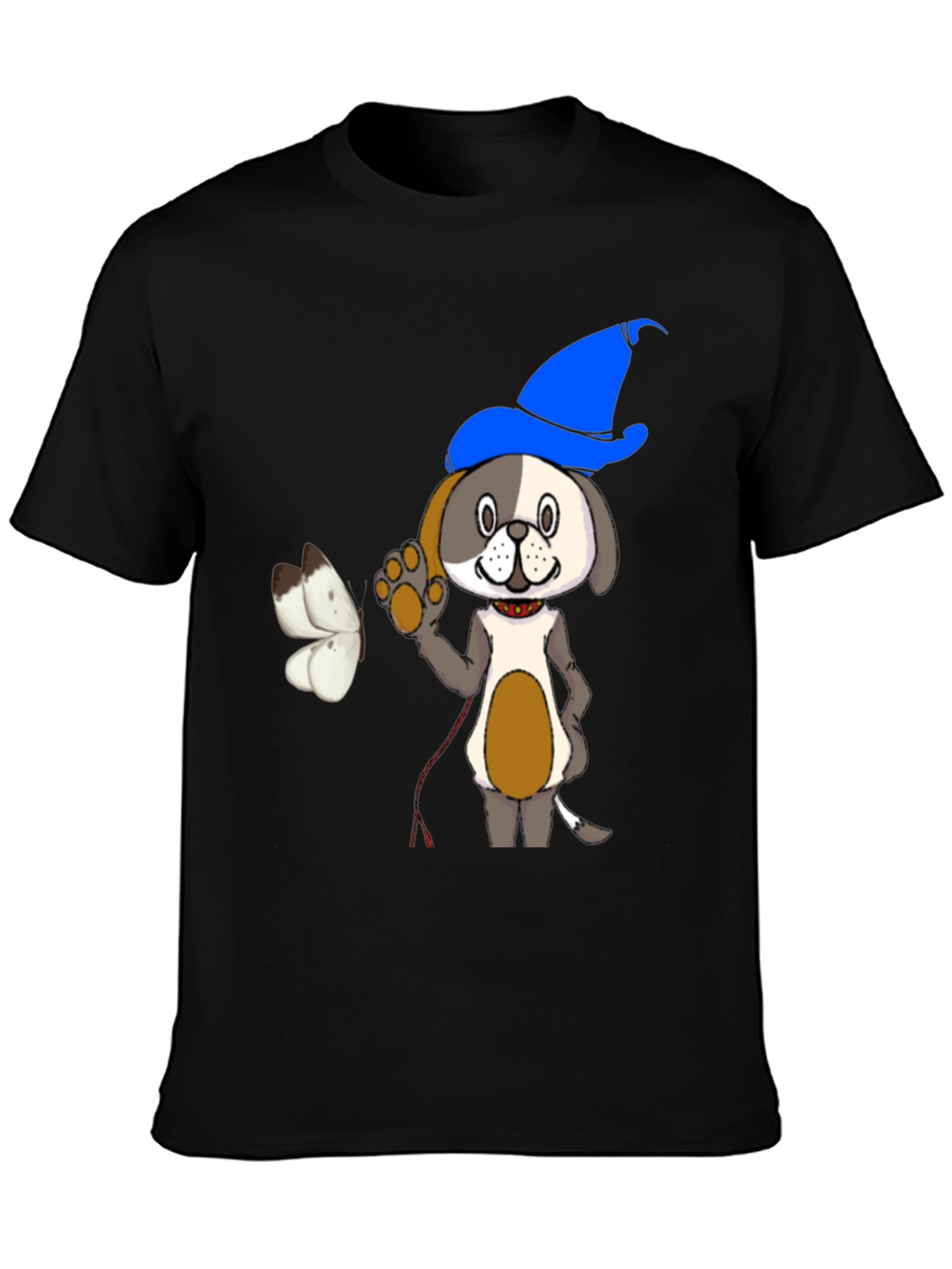 Cartoon Dog Wizard Black T-Shirt