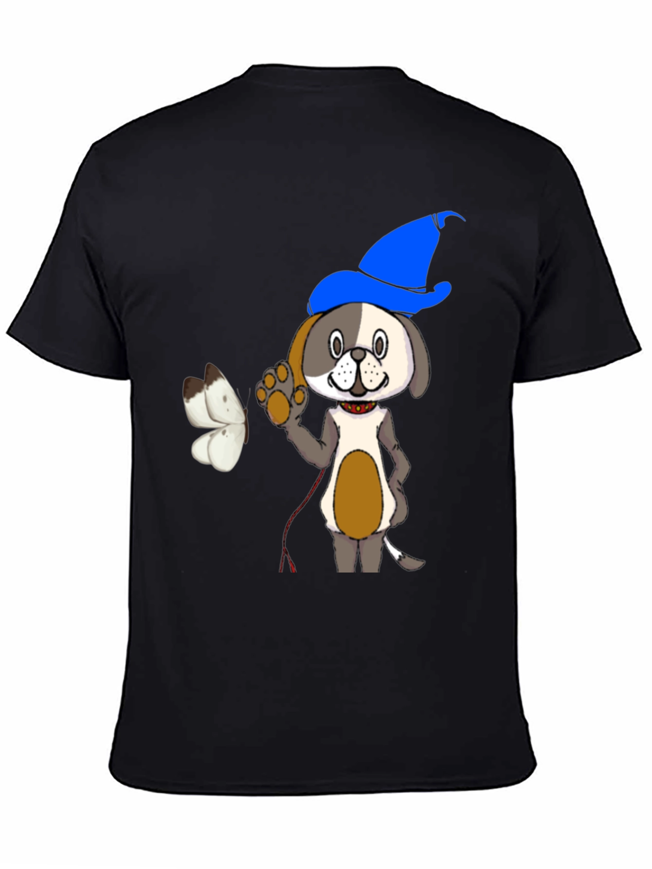 Cartoon Dog Wizard Black T-Shirt