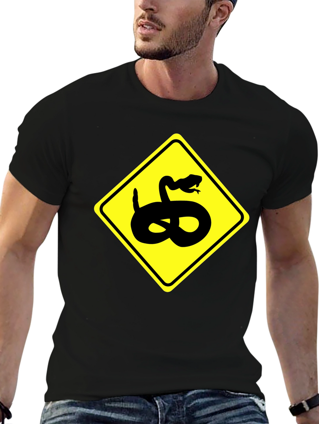 Snake Warning Sign Graphic Tee - Black