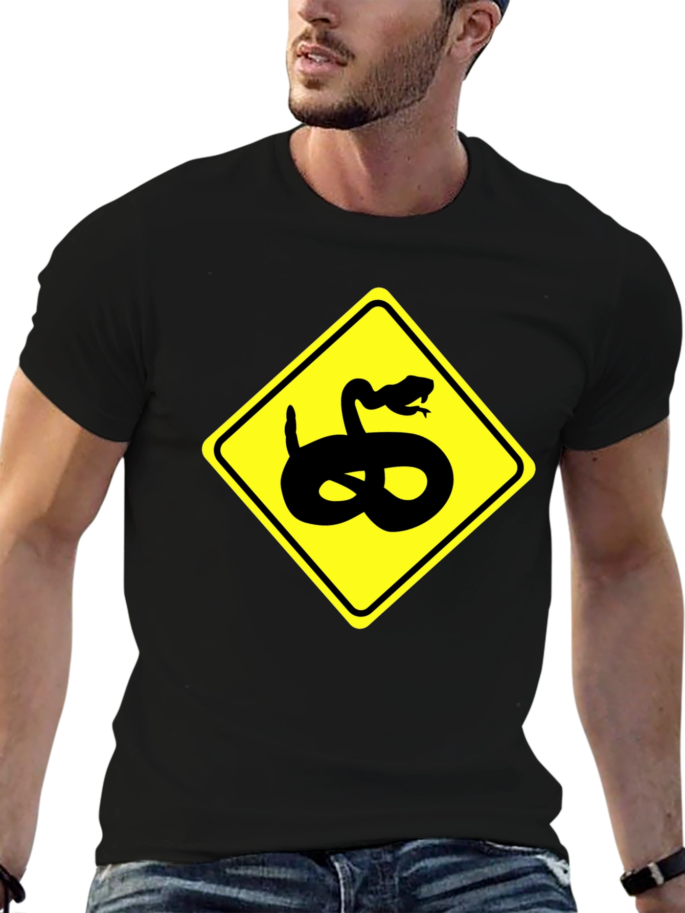 Snake Warning Sign Graphic Tee - Black