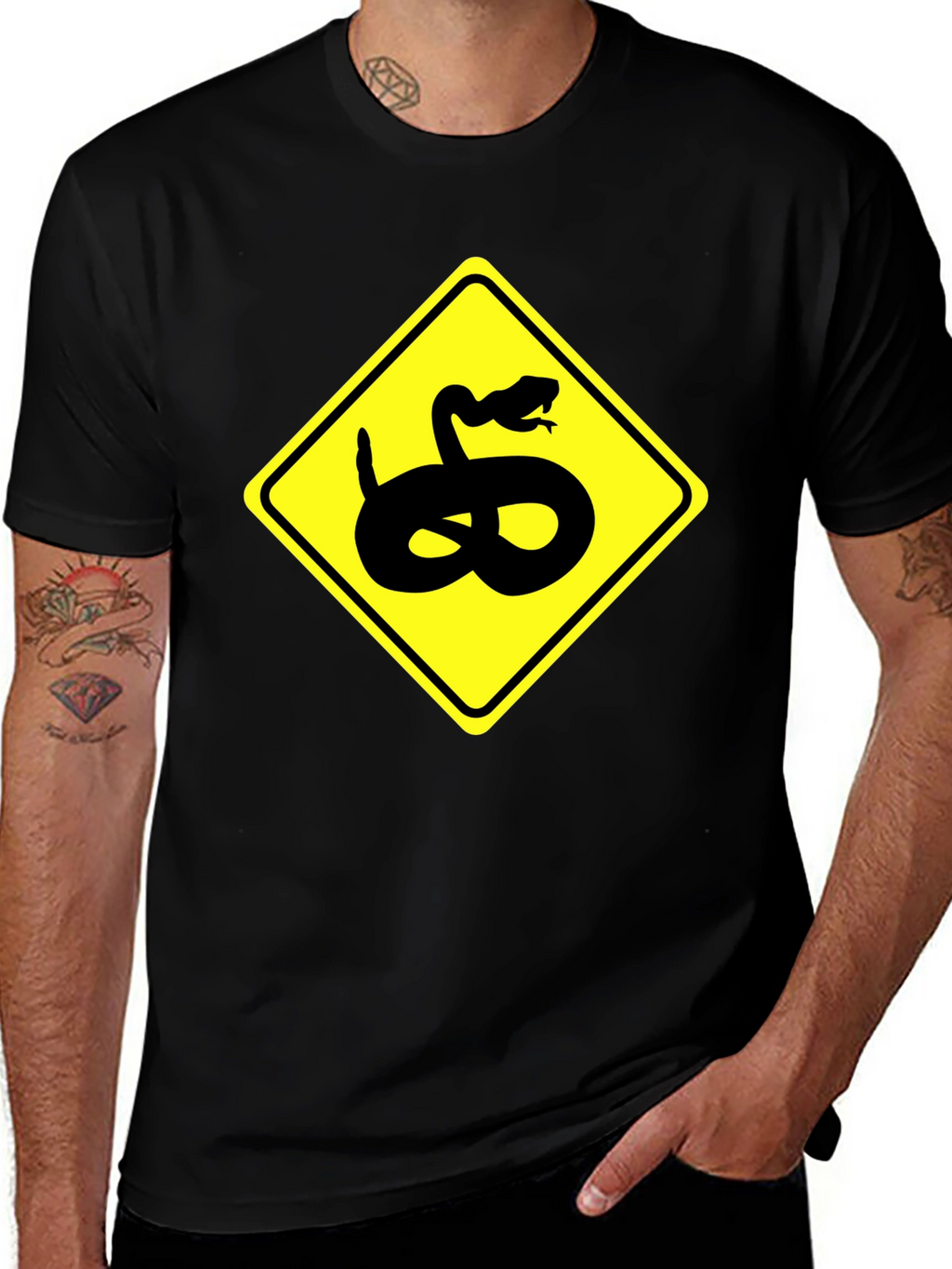Snake Warning Sign Graphic Tee - Black