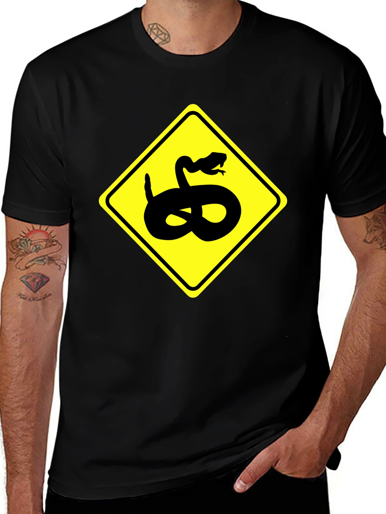 Snake Warning Sign Graphic Tee - Black