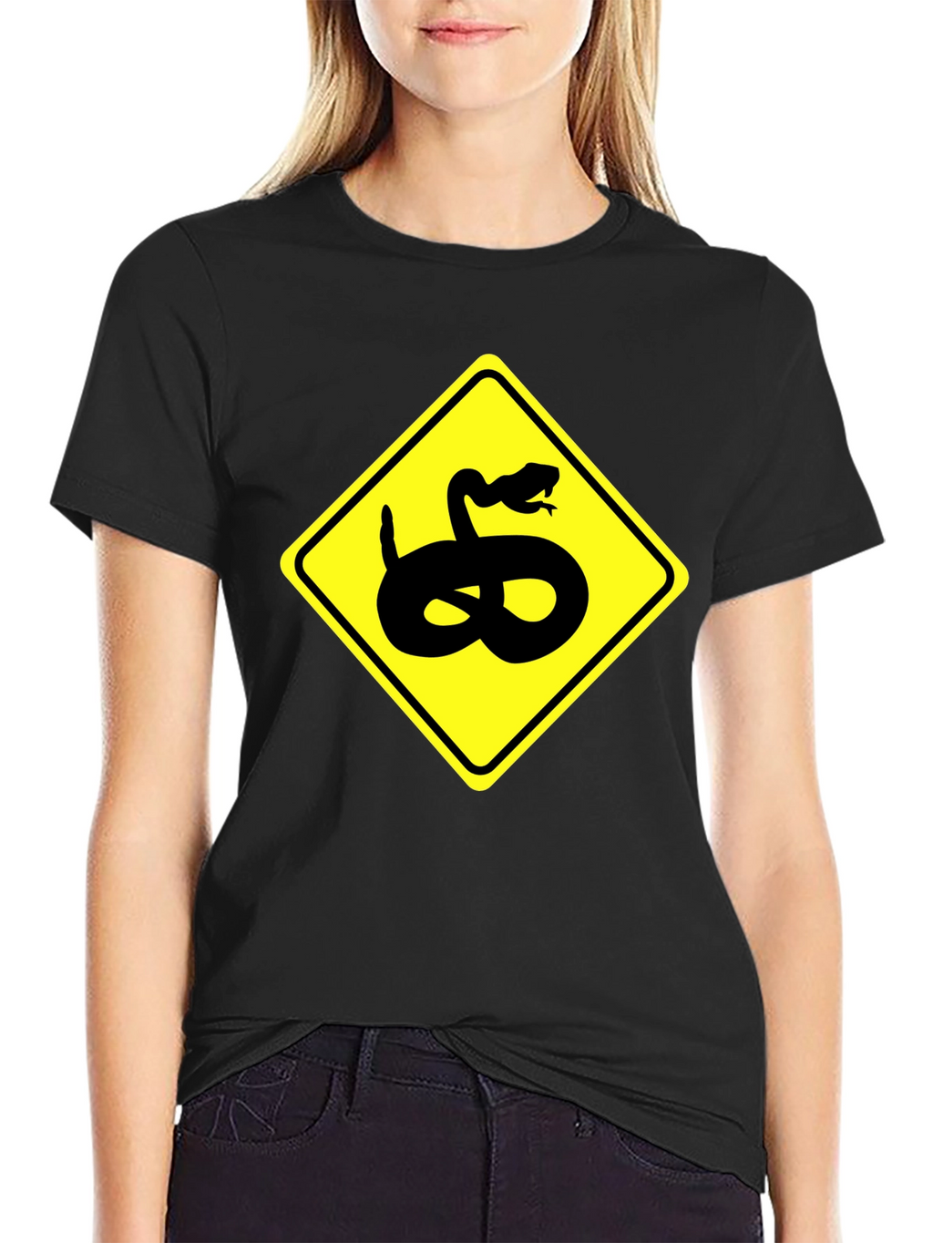 Snake Warning Sign Graphic Tee - Black