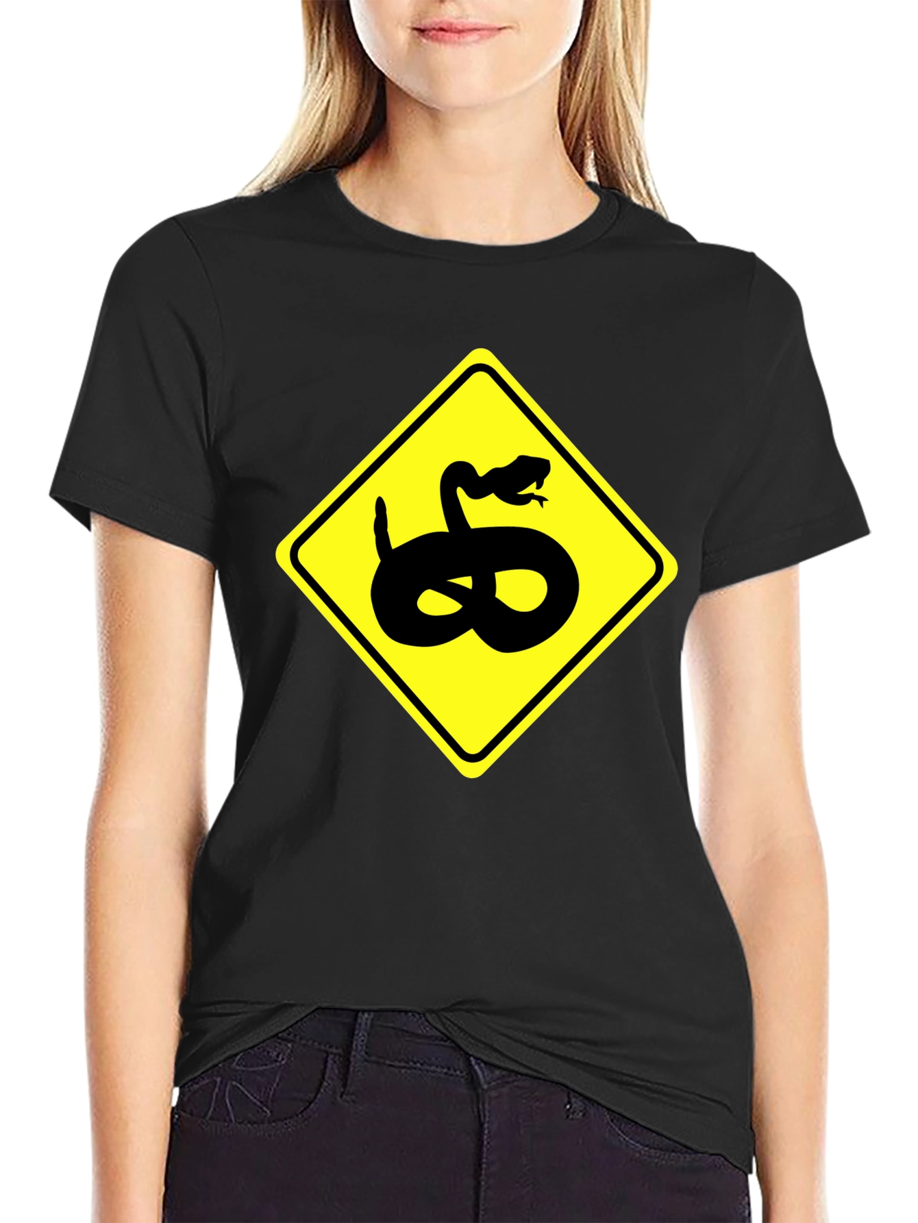 Snake Warning Sign Graphic Tee - Black