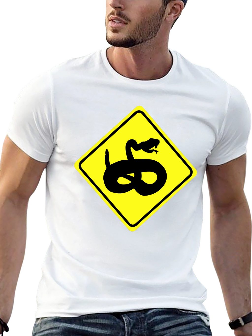 Snake Warning Sign Graphic Tee - Black