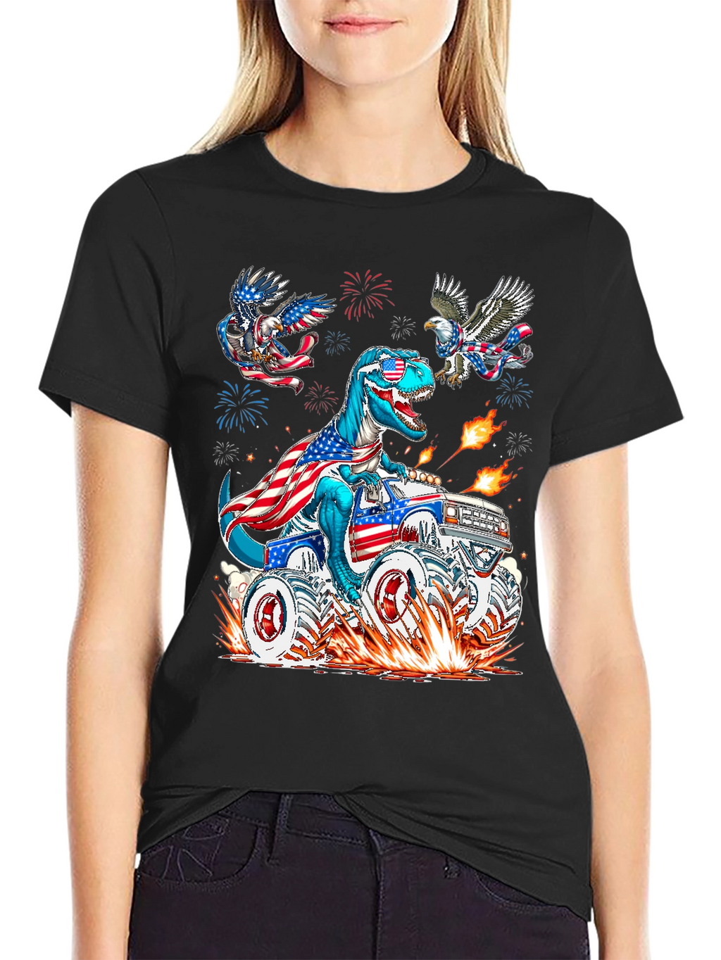 Patriotic T-Rex Monster Truck Graphic Tee