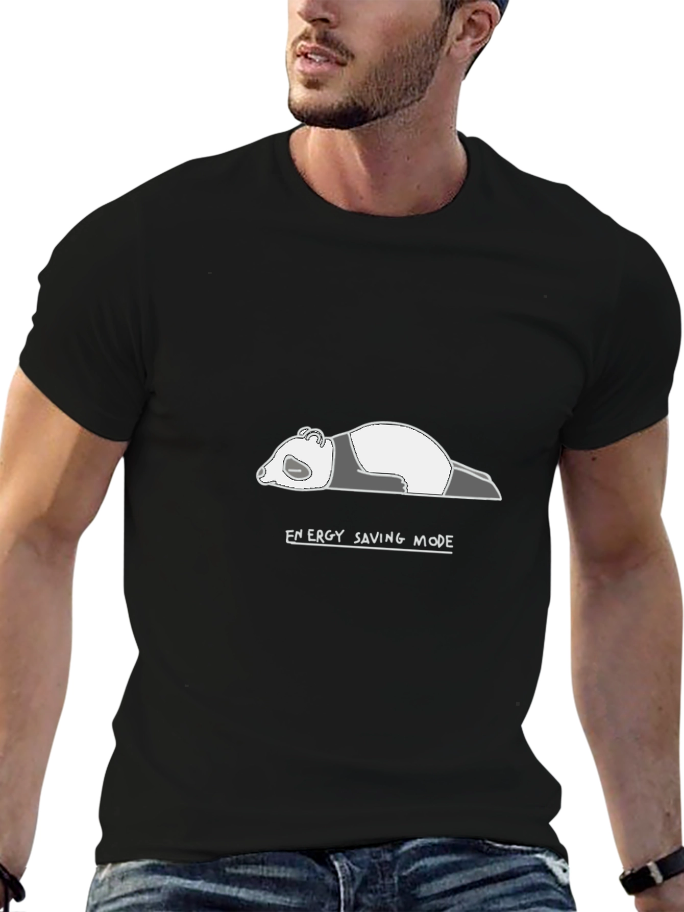 Energy Saving Mode Panda T-Shirt - Black