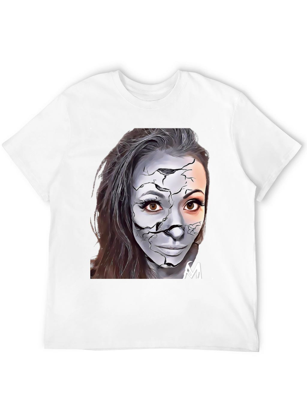 Cracked Face Art Graphic Black T-Shirt