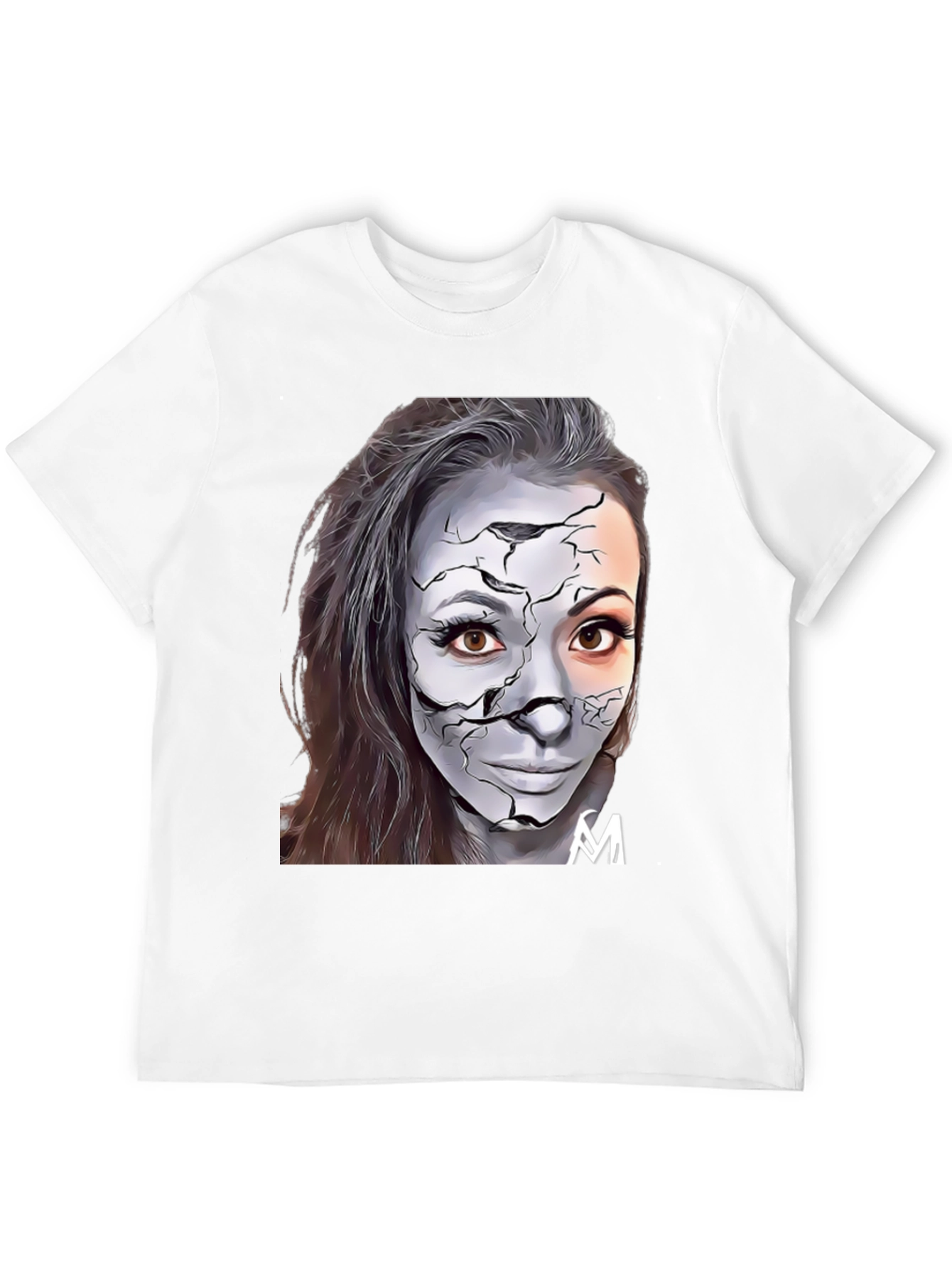 Cracked Face Art Graphic Black T-Shirt