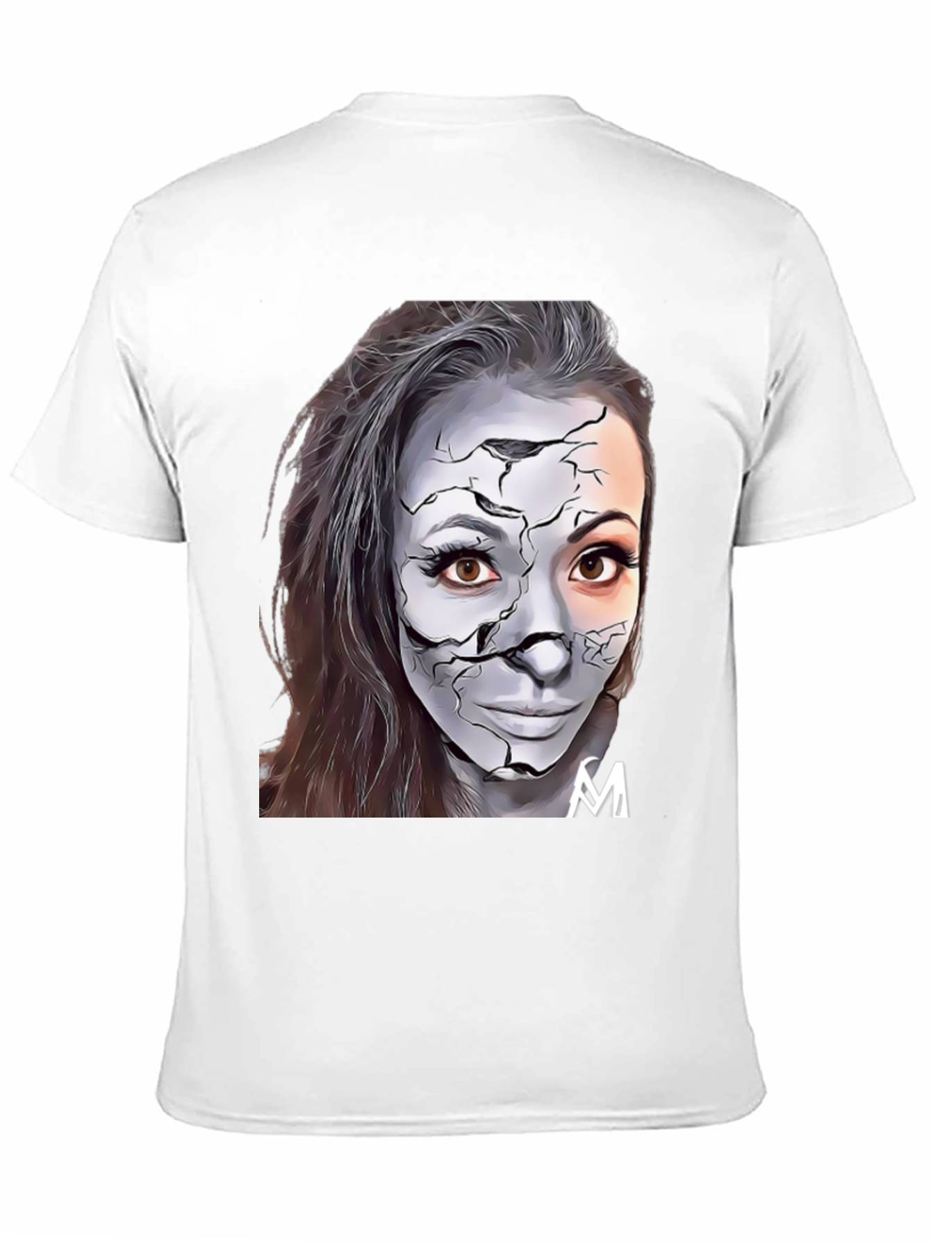 Cracked Face Art Graphic Black T-Shirt
