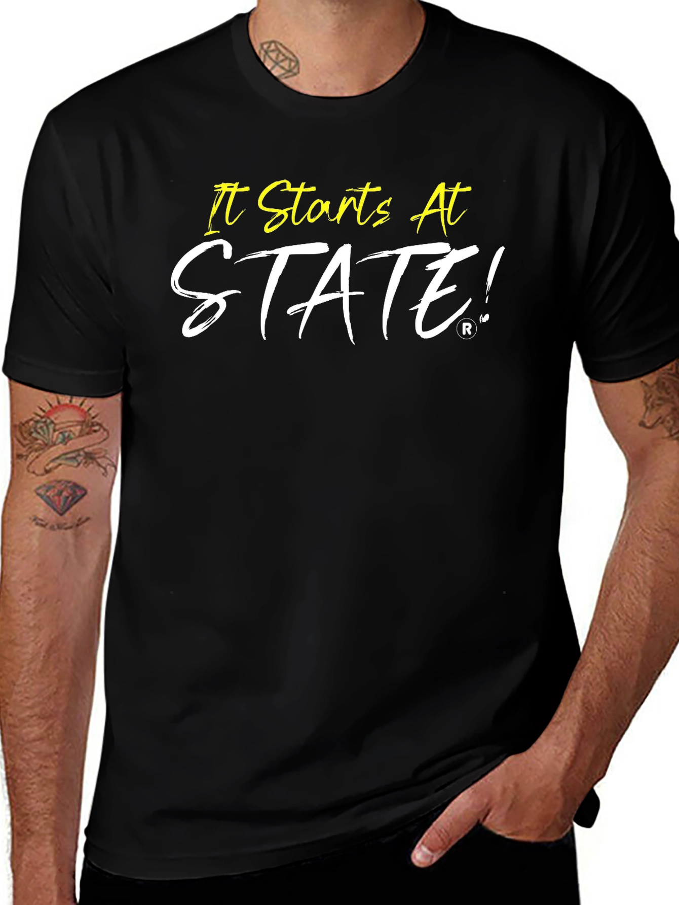 It Starts At STATE! Black Graphic Tee
