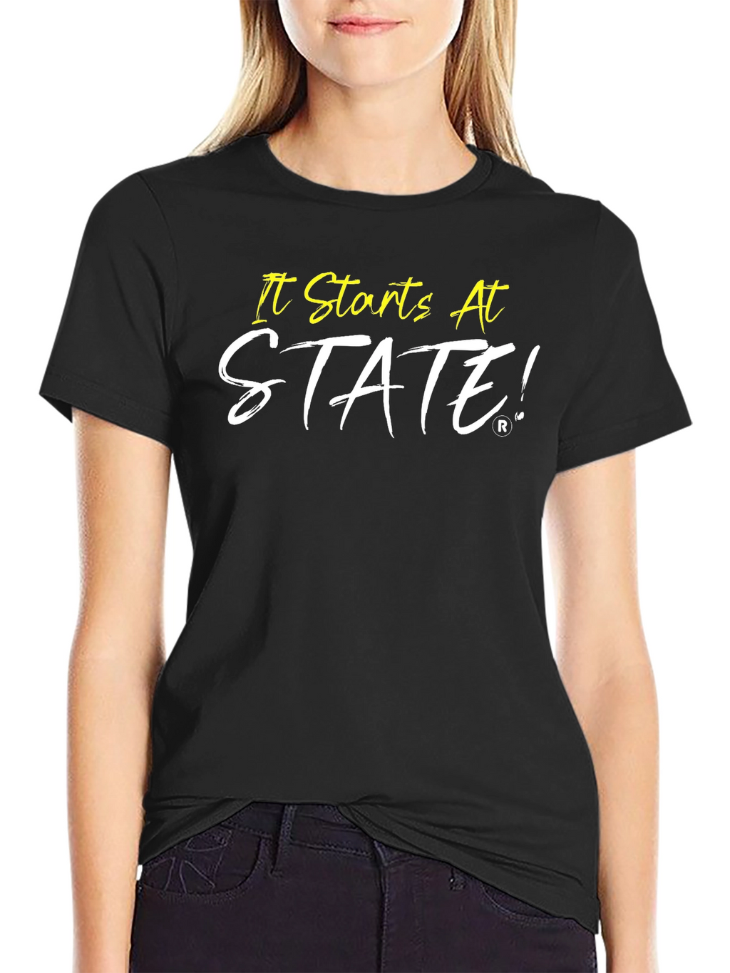 It Starts At STATE! Black Graphic Tee