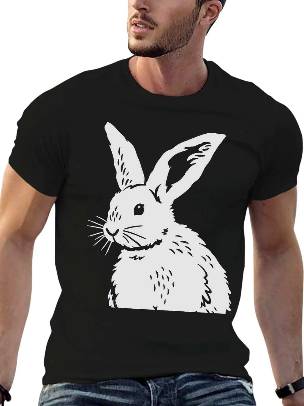 Rabbit Graphic Tee - Black Casual Top