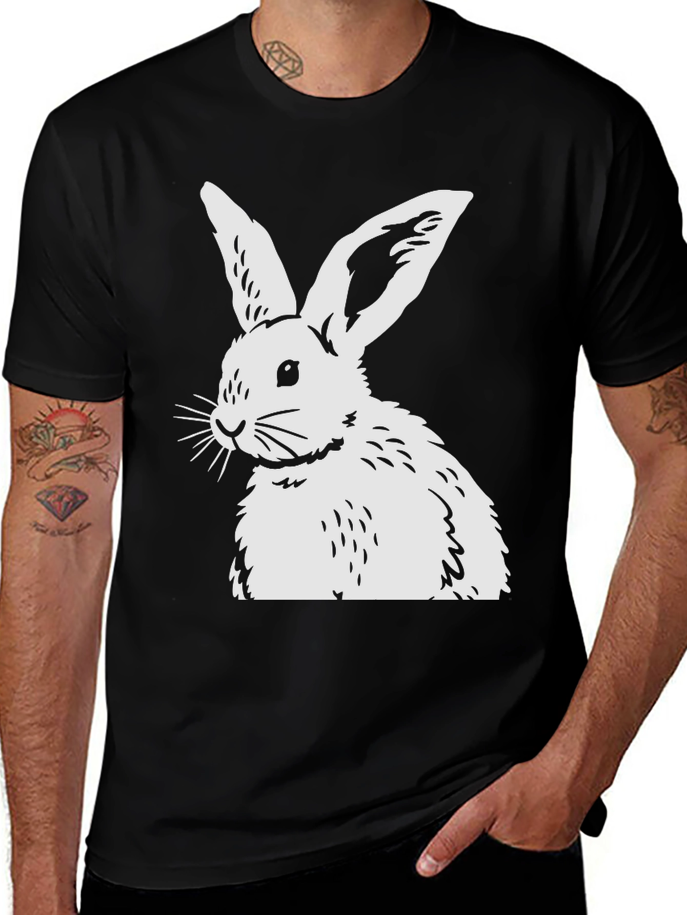 Rabbit Graphic Tee - Black Casual Top