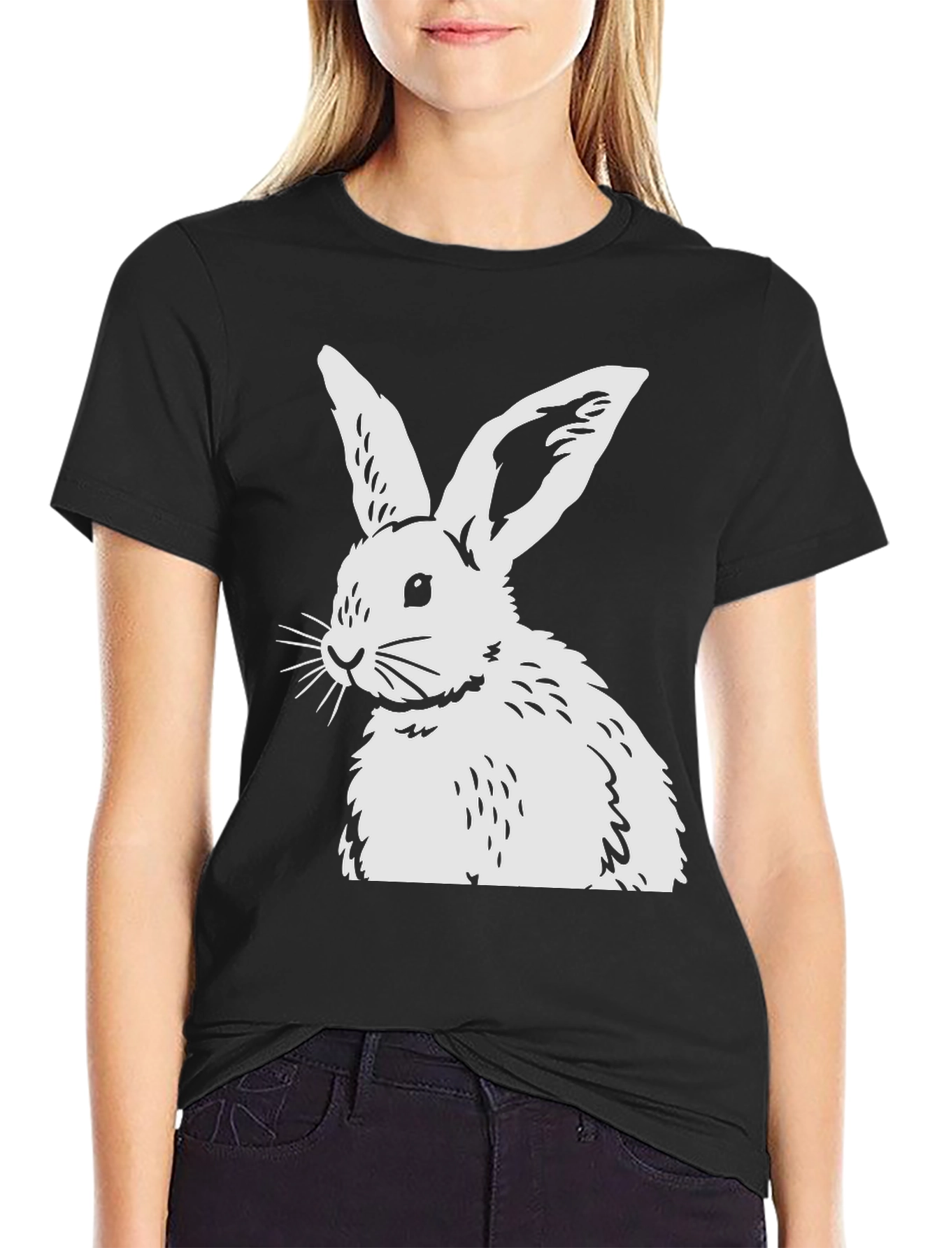 Rabbit Graphic Tee - Black Casual Top