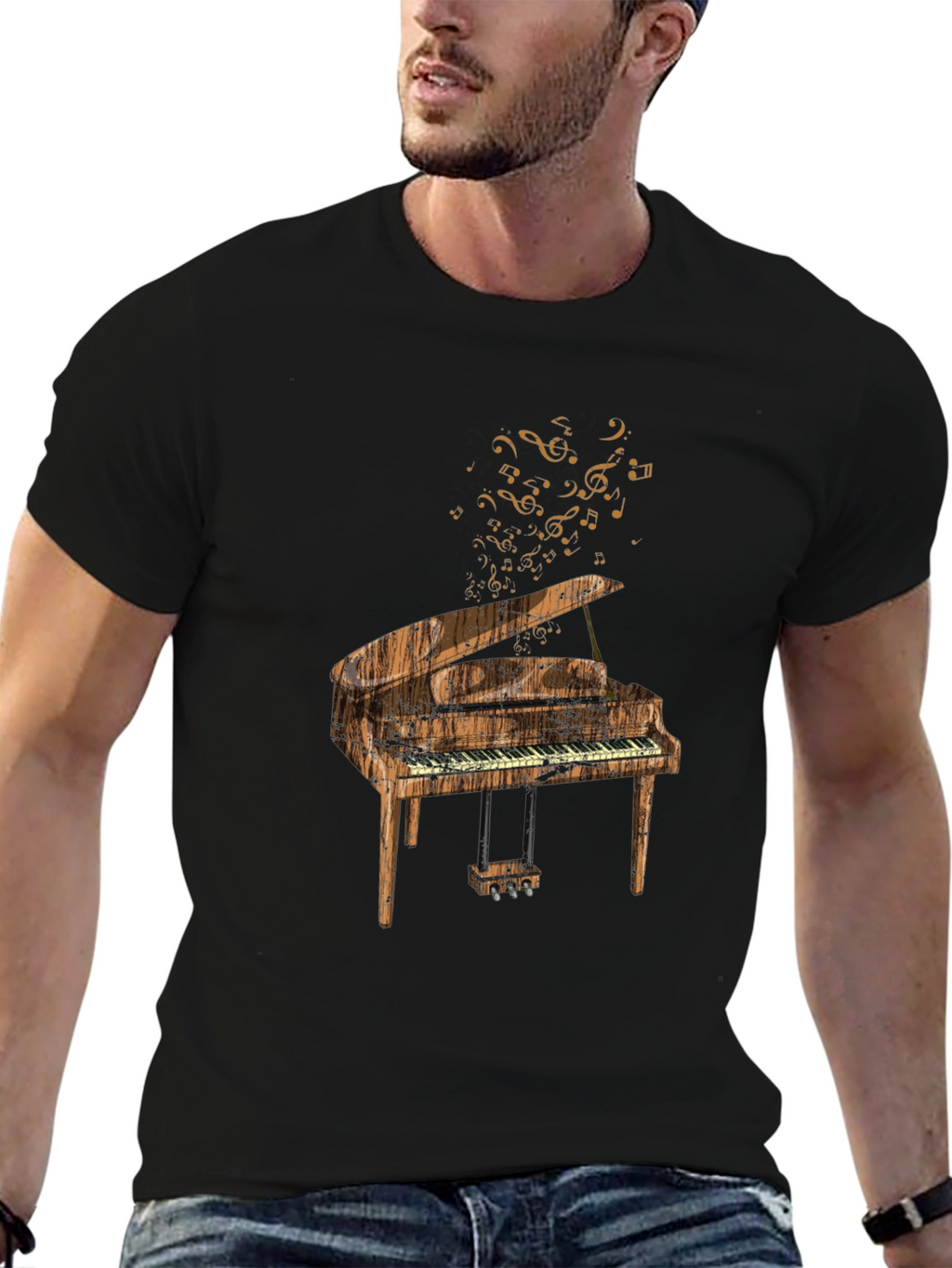 Piano Graphic Tee - Music Lovers Black T-Shirt