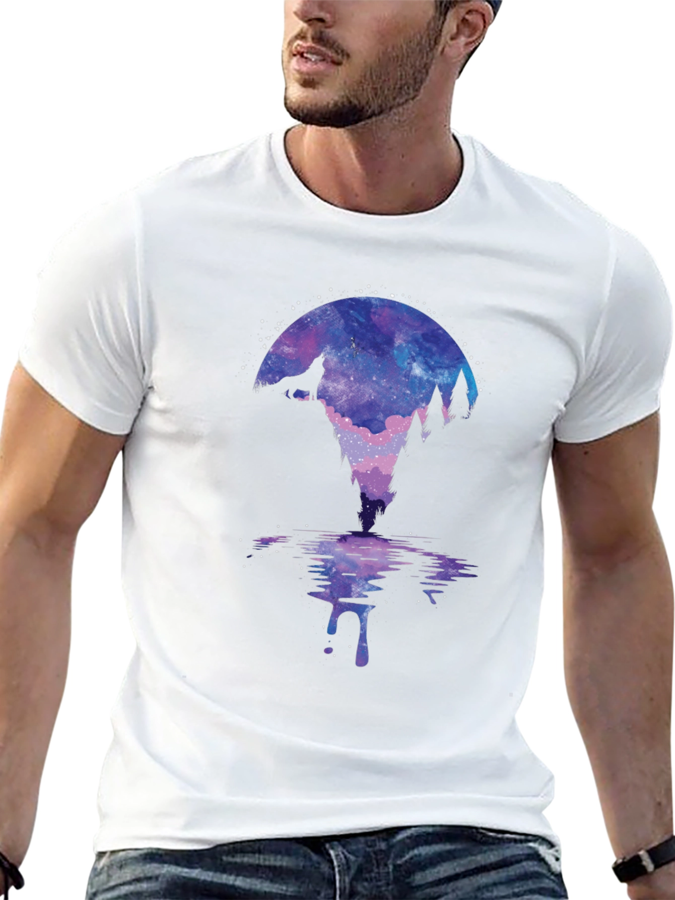 Wolf Galaxy Print Black T-Shirt