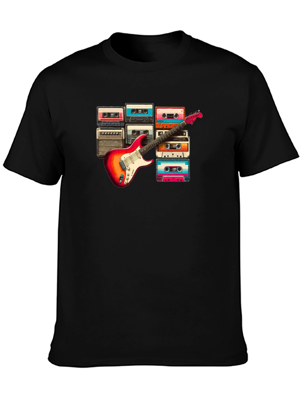 Retro Music T-Shirt - Guitar & Cassette Design