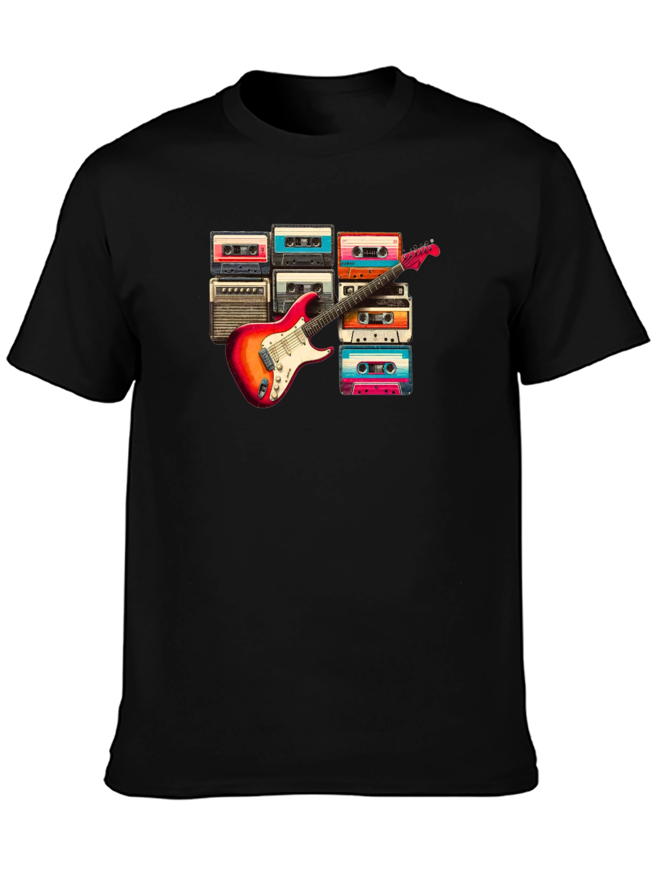 Retro Music T-Shirt - Guitar & Cassette Design