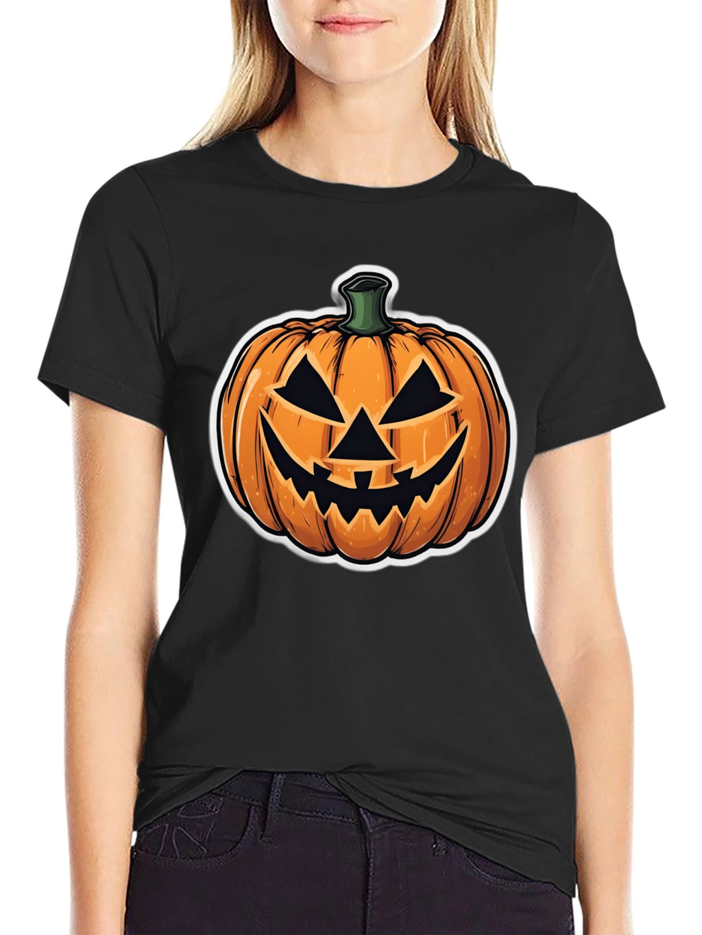 Halloween Pumpkin Face Black T-Shirt