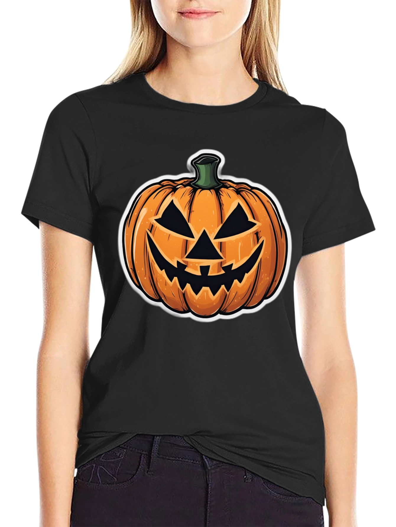 Halloween Pumpkin Face Black T-Shirt