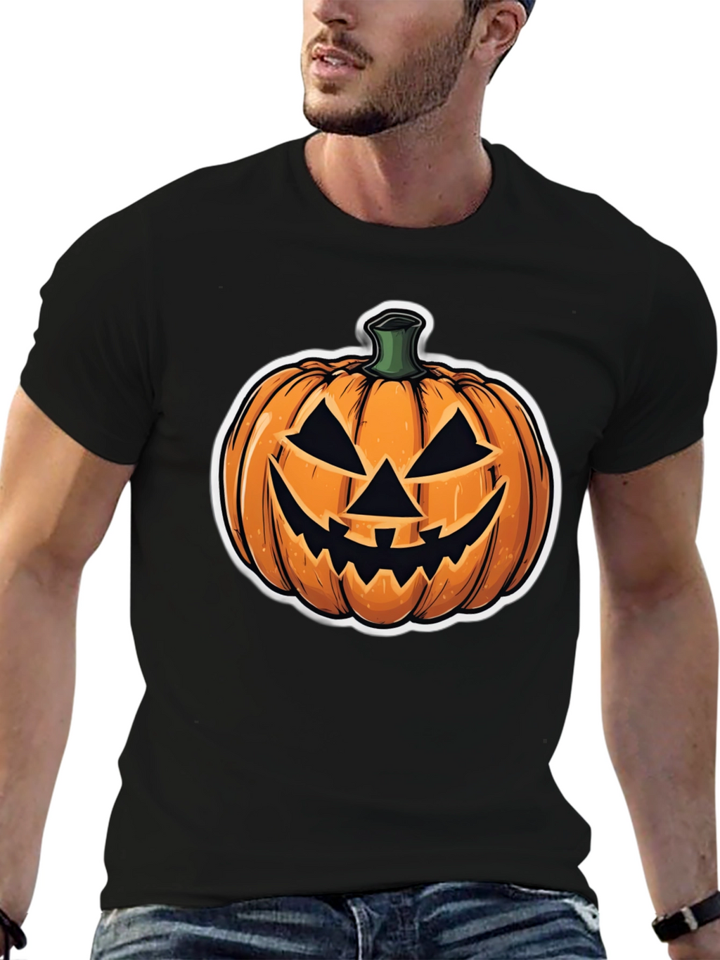 Halloween Pumpkin Face Black T-Shirt