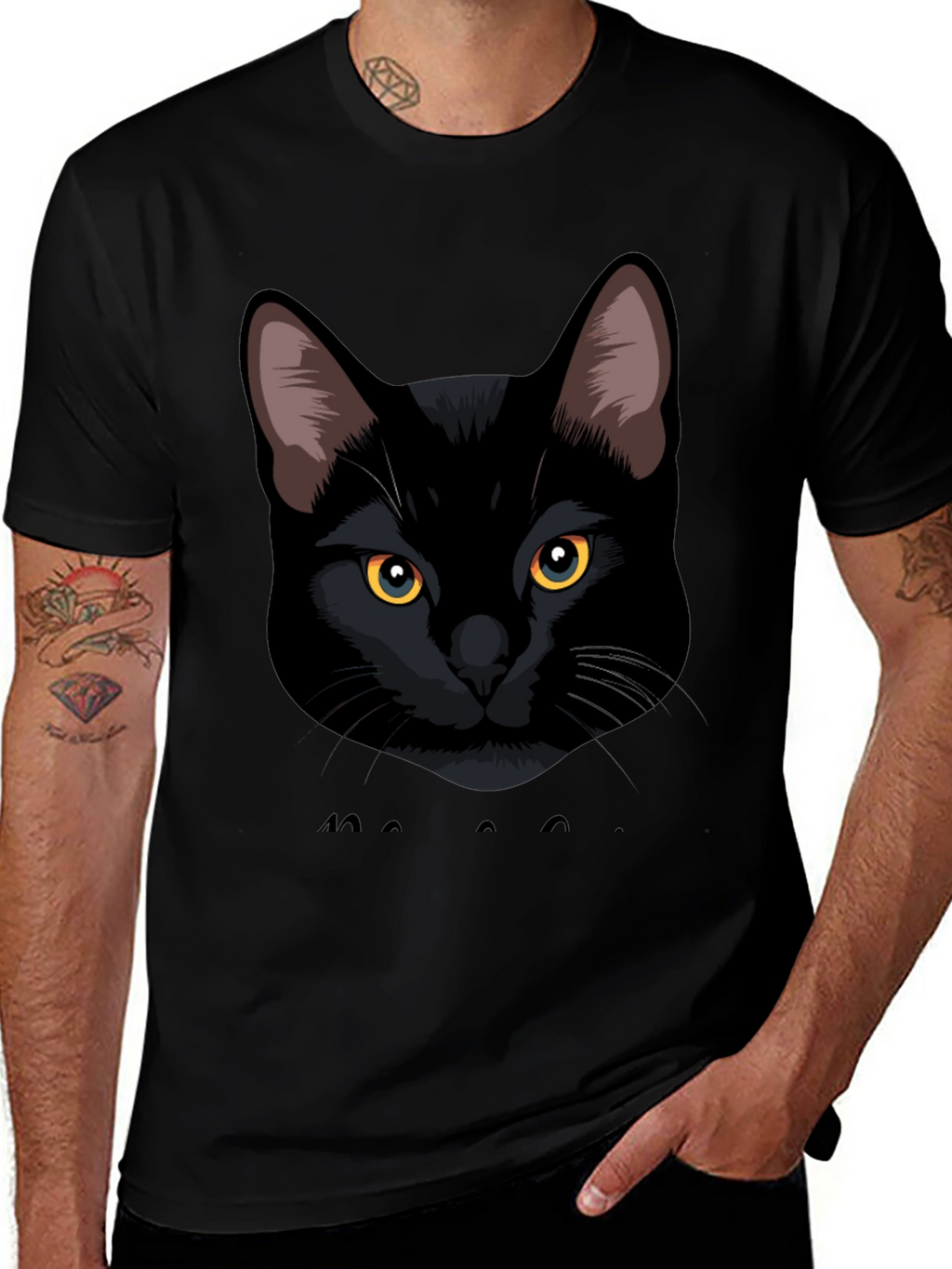 Black Cat Graphic Tee - Mens Casual T-Shirt