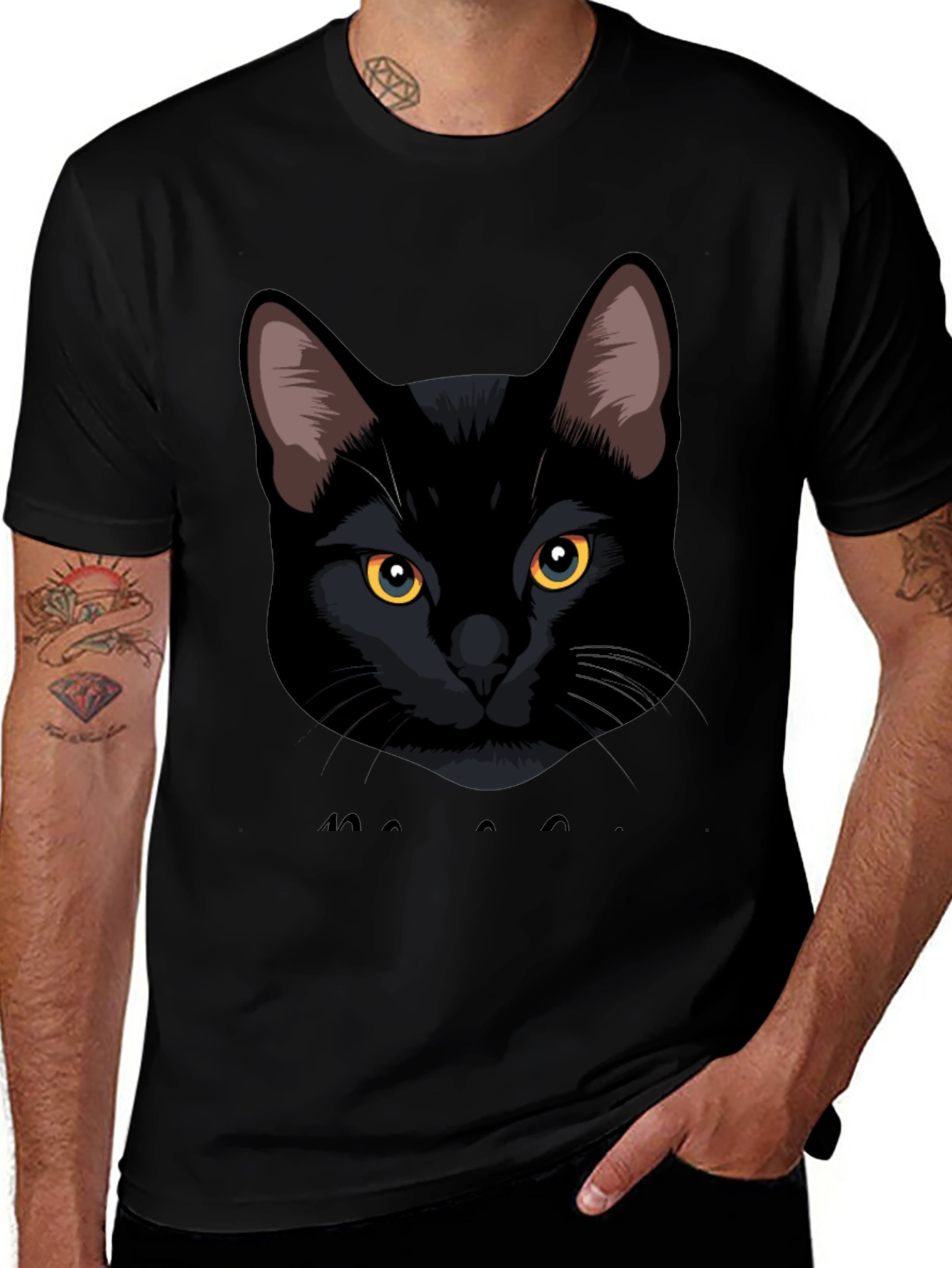 Black Cat Graphic Tee - Mens Casual T-Shirt