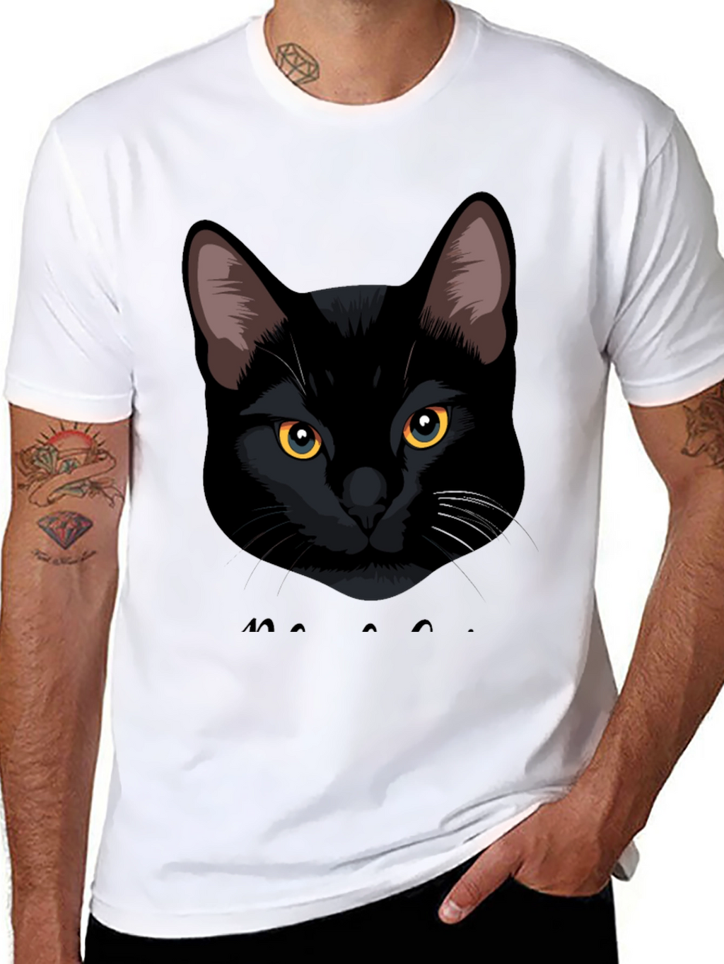 Black Cat Graphic Tee - Mens Casual T-Shirt
