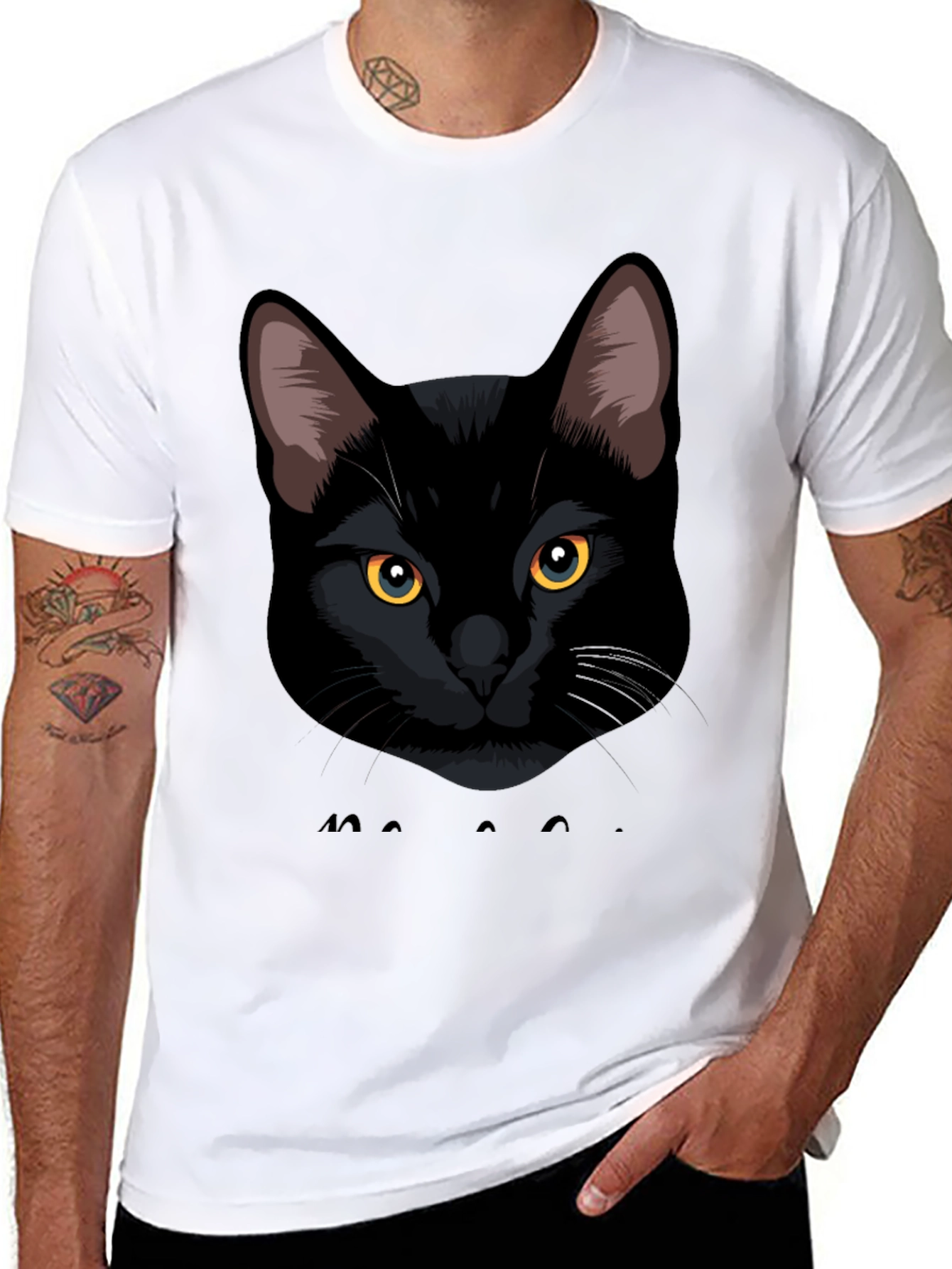 Black Cat Graphic Tee - Mens Casual T-Shirt