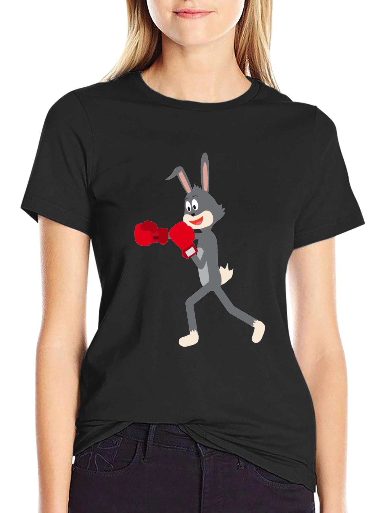 Boxing Bunny Black Tee - Fun Graphic T-Shirt