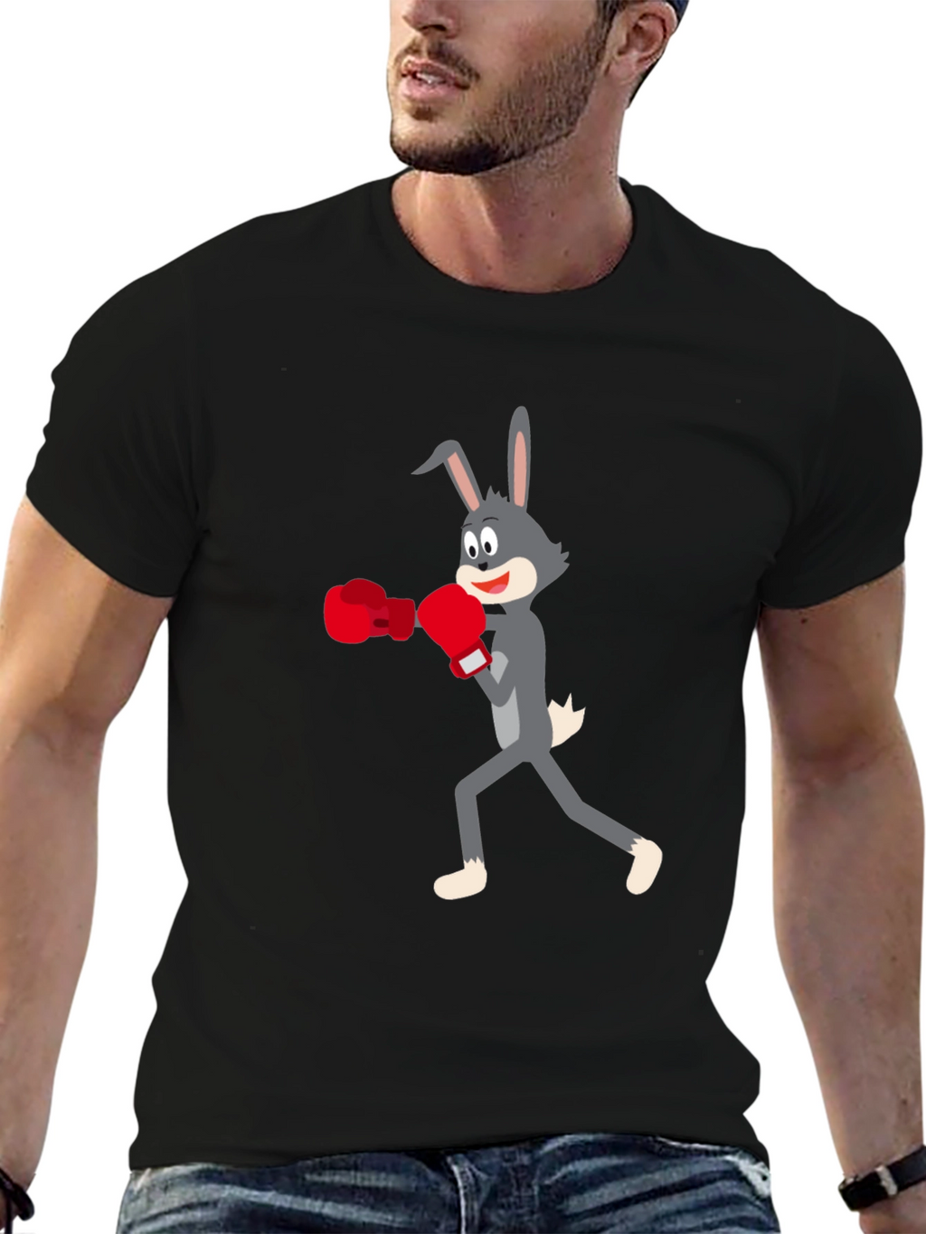 Boxing Bunny Black Tee - Fun Graphic T-Shirt