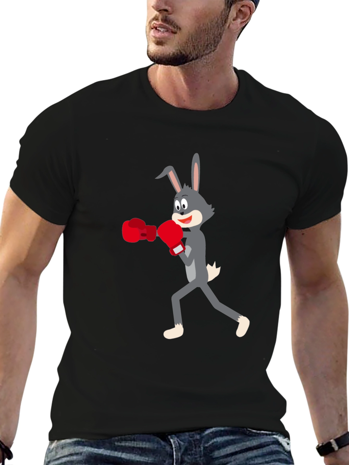 Boxing Bunny Black Tee - Fun Graphic T-Shirt