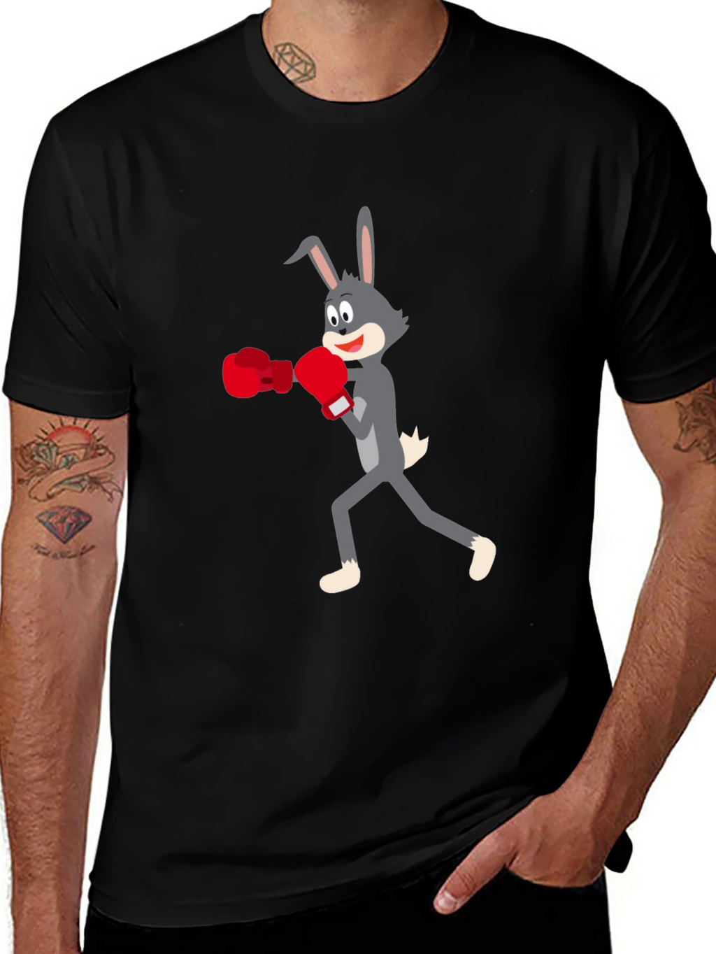 Boxing Bunny Black Tee - Fun Graphic T-Shirt