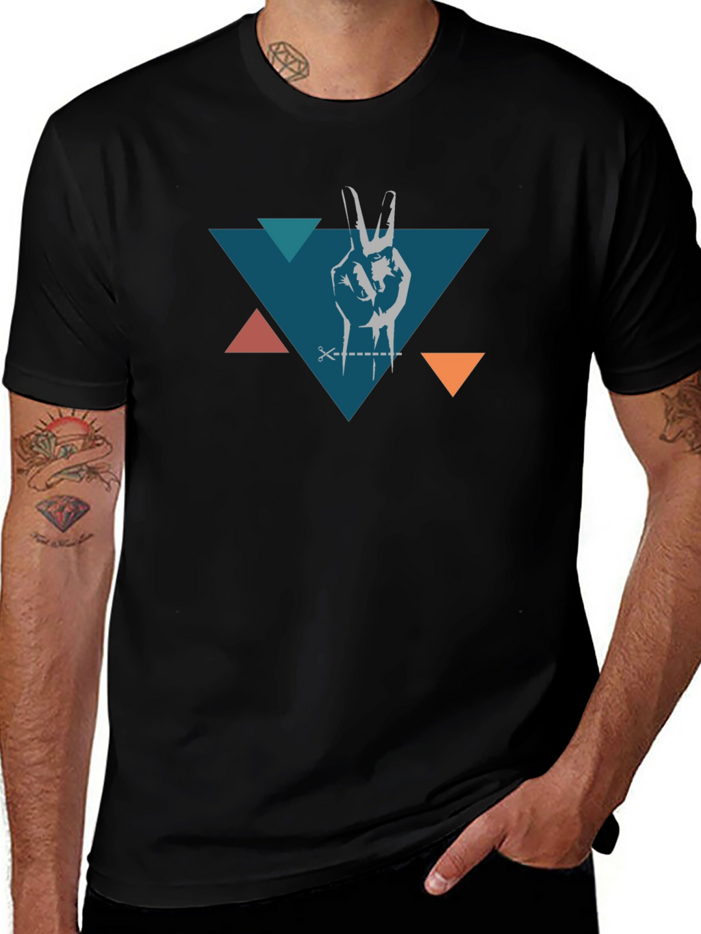 Peace Hand Triangle Black T-Shirt