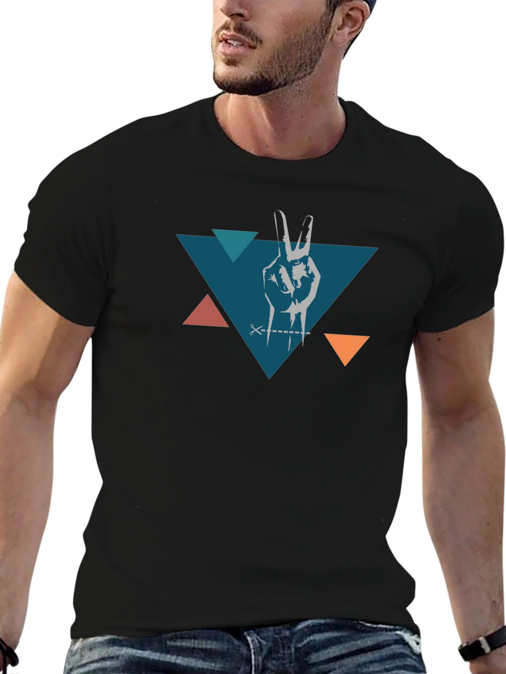 Peace Hand Triangle Black T-Shirt