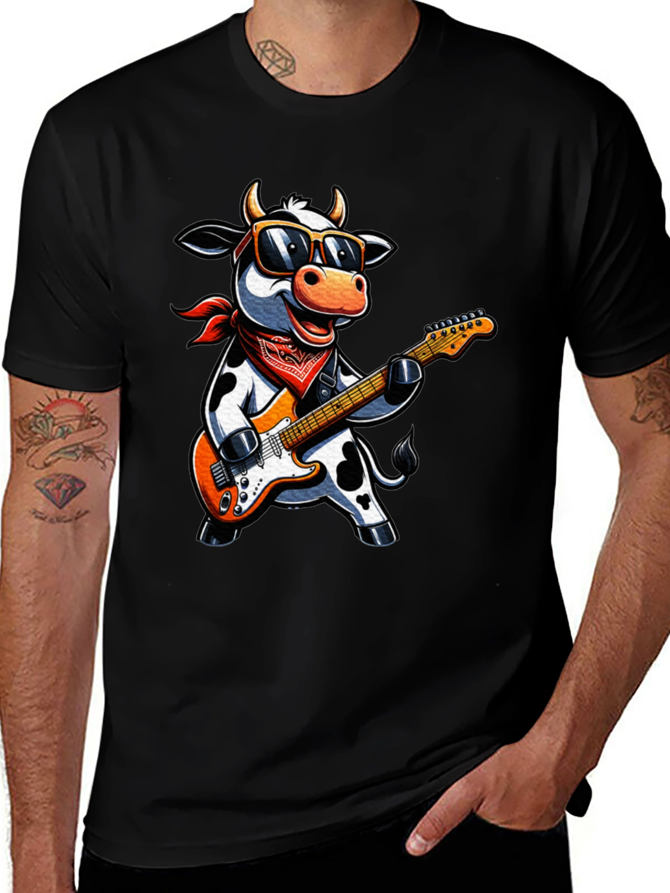 Cool Cow Guitarist Graphic Tee - Rock On!