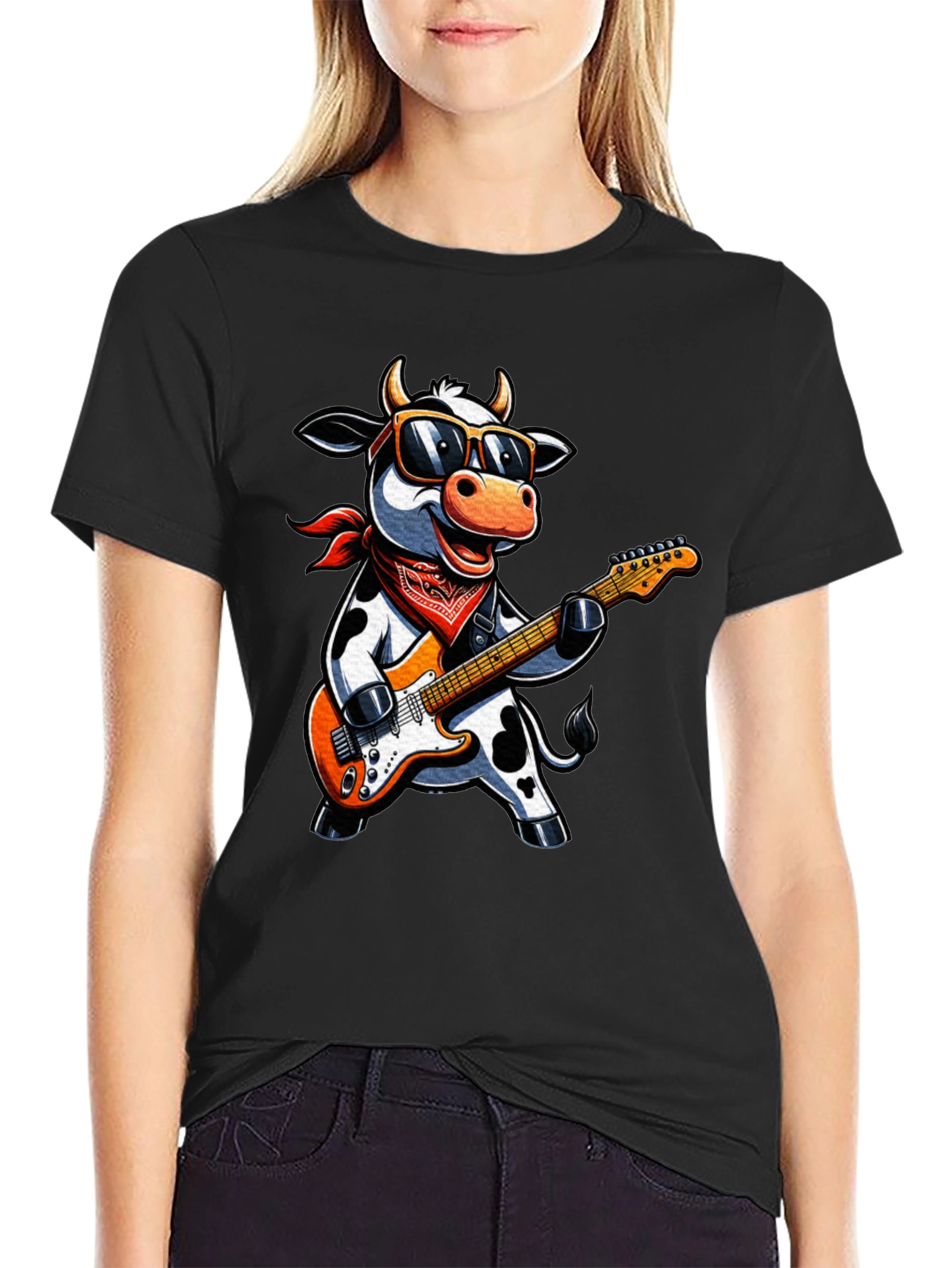 Cool Cow Guitarist Graphic Tee - Rock On!