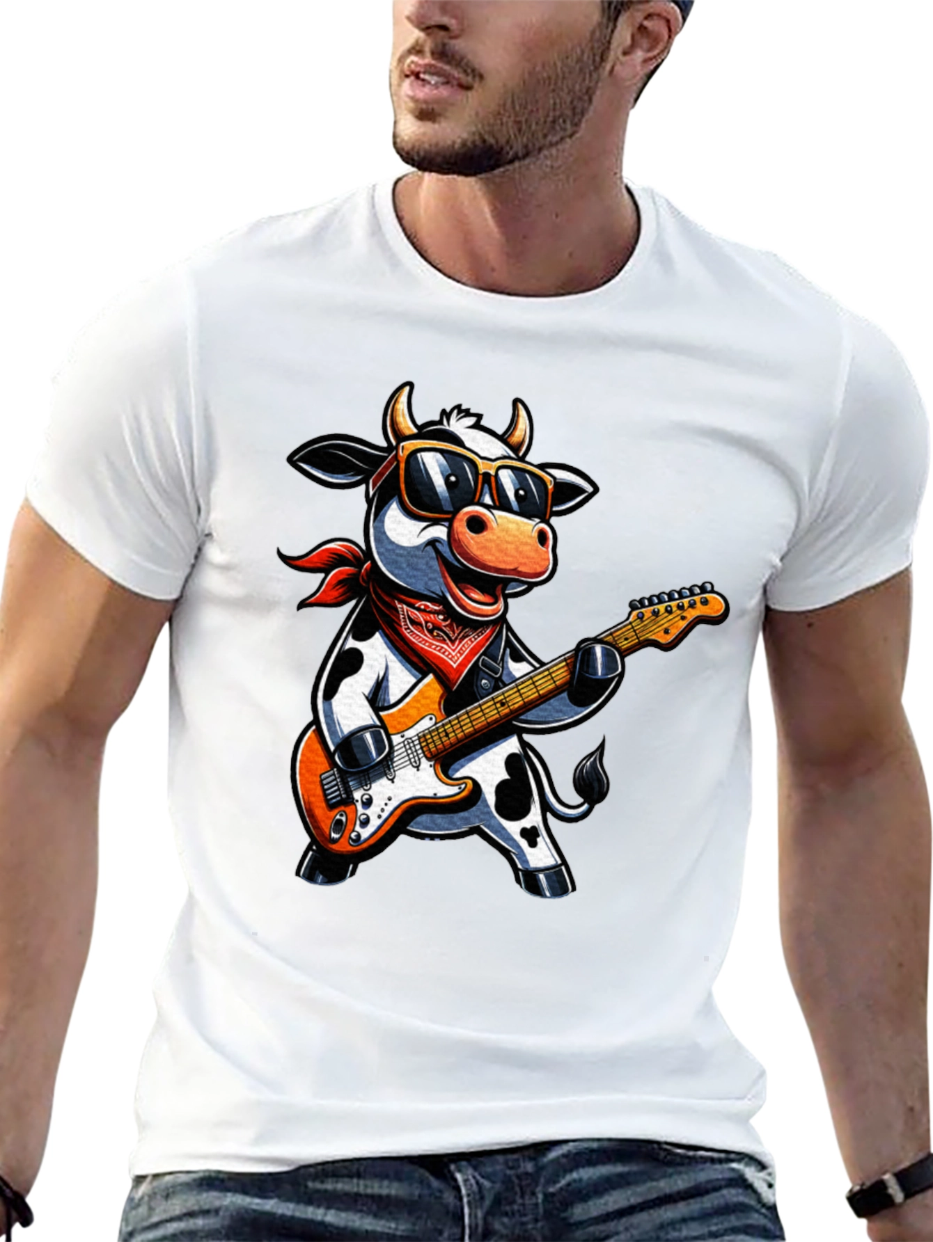 Cool Cow Guitarist Graphic Tee - Rock On!